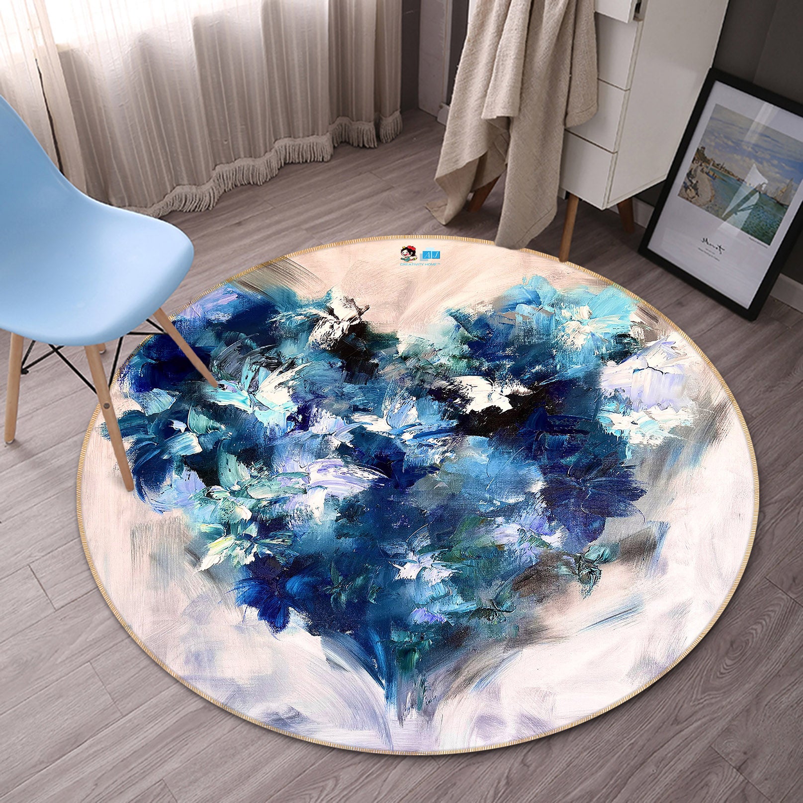 3D Blue Graffiti 3880 Skromova Marina Rug Round Non Slip Rug Mat