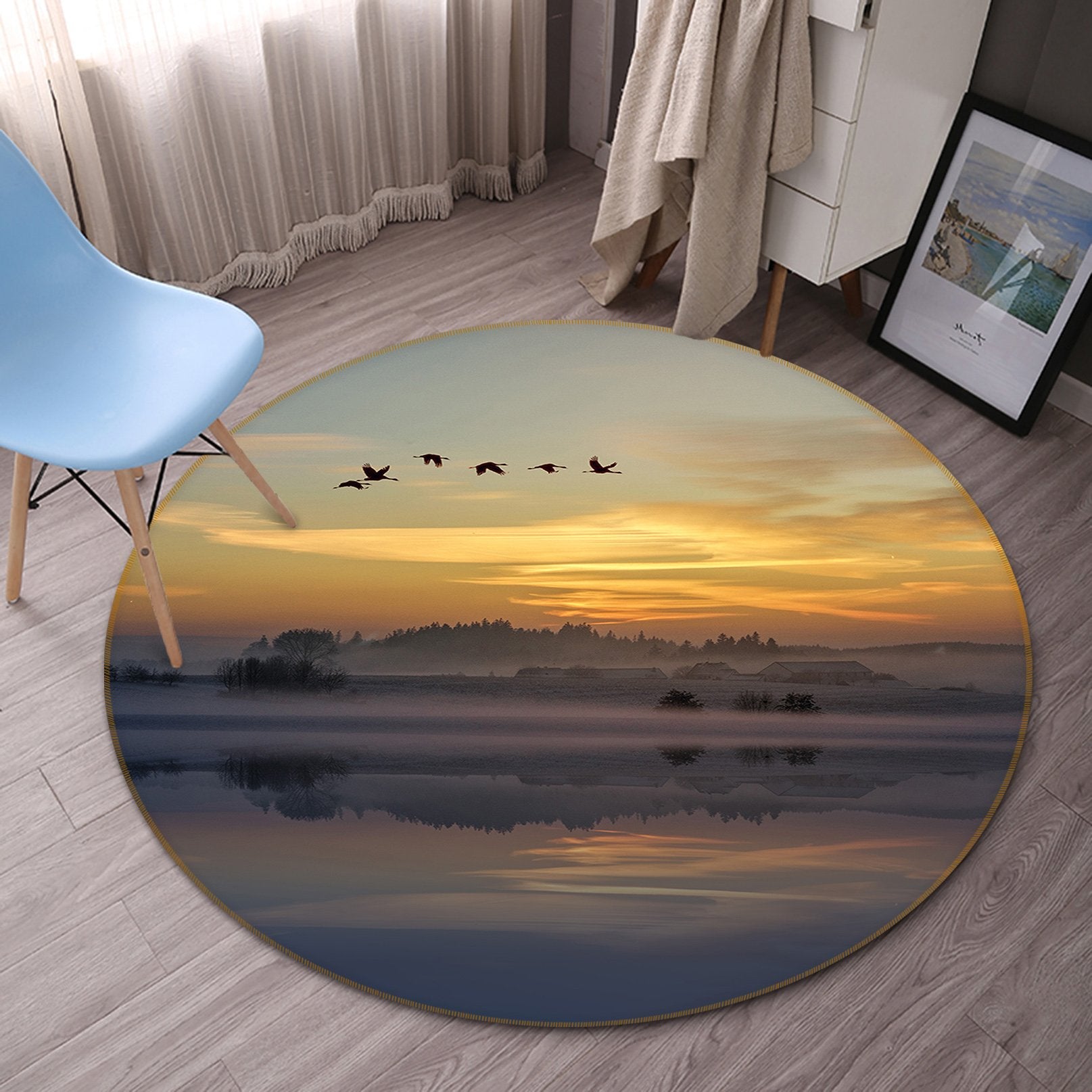 3D Big Geese Flying South 095 Animal Round Non Slip Rug Mat Mat AJ Creativity Home