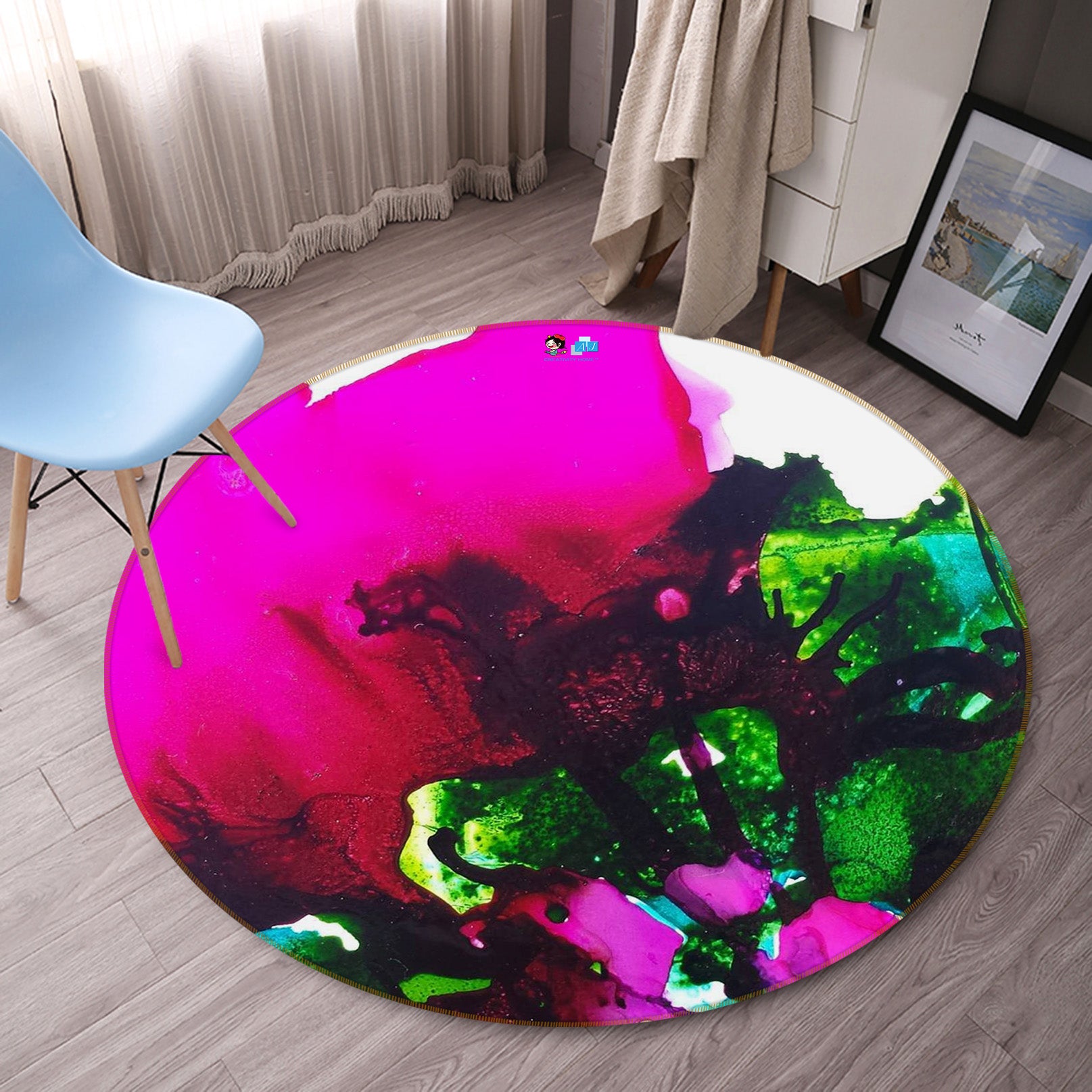 3D Pink Green Pigment 19194 Shandra Smith Rug Round Non Slip Rug Mat