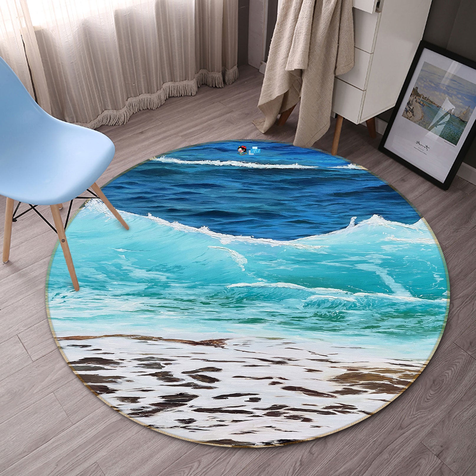3D Waves Seaside 9738 Marina Zotova Rug Round Non Slip Rug Mat