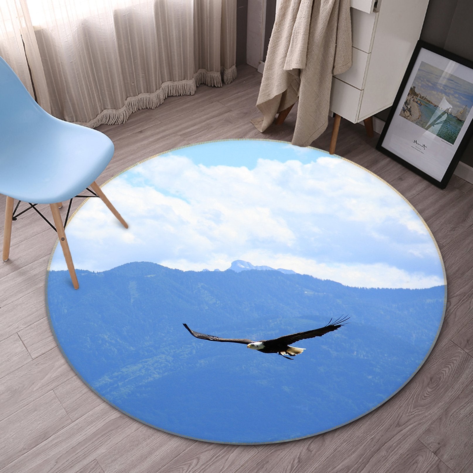 3D Blue Sky Bird 009 Animal Round Non Slip Rug Mat Mat AJ Creativity Home
