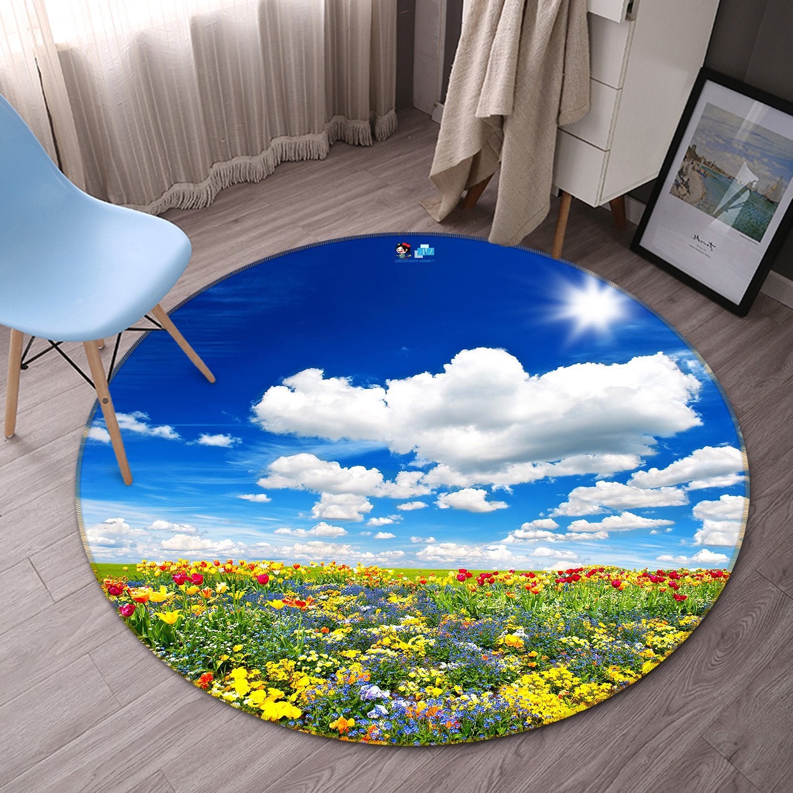 3D Flower Field 340 Round Non Slip Rug Mat Mat AJ Creativity Home