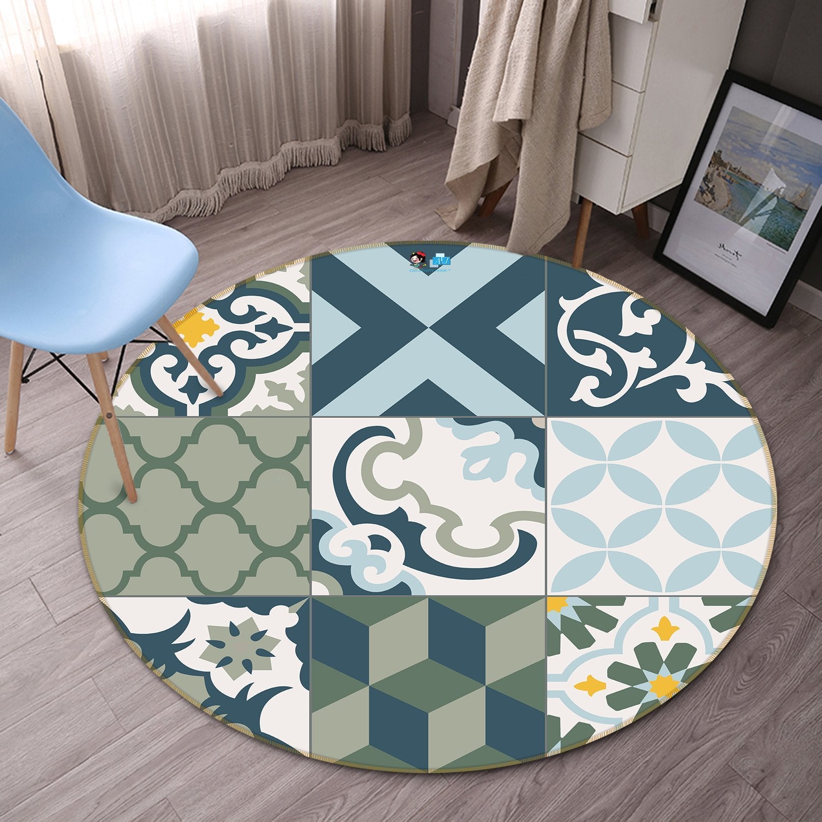 3D Green Flower Pattern 292 Round Non Slip Rug Mat Mat AJ Creativity Home