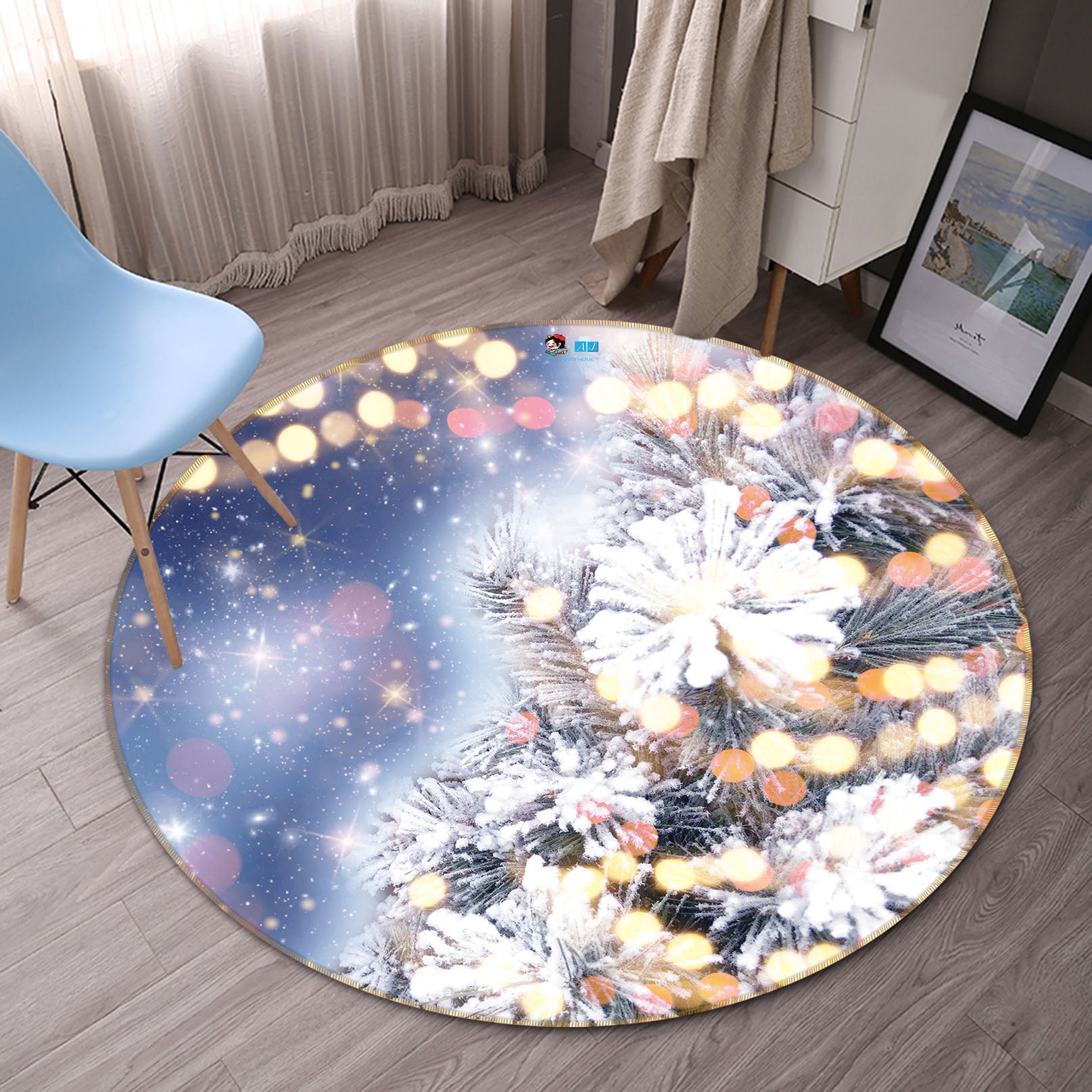 3D Light Shadow Branches 56091 Christmas Round Non Slip Rug Mat Xmas