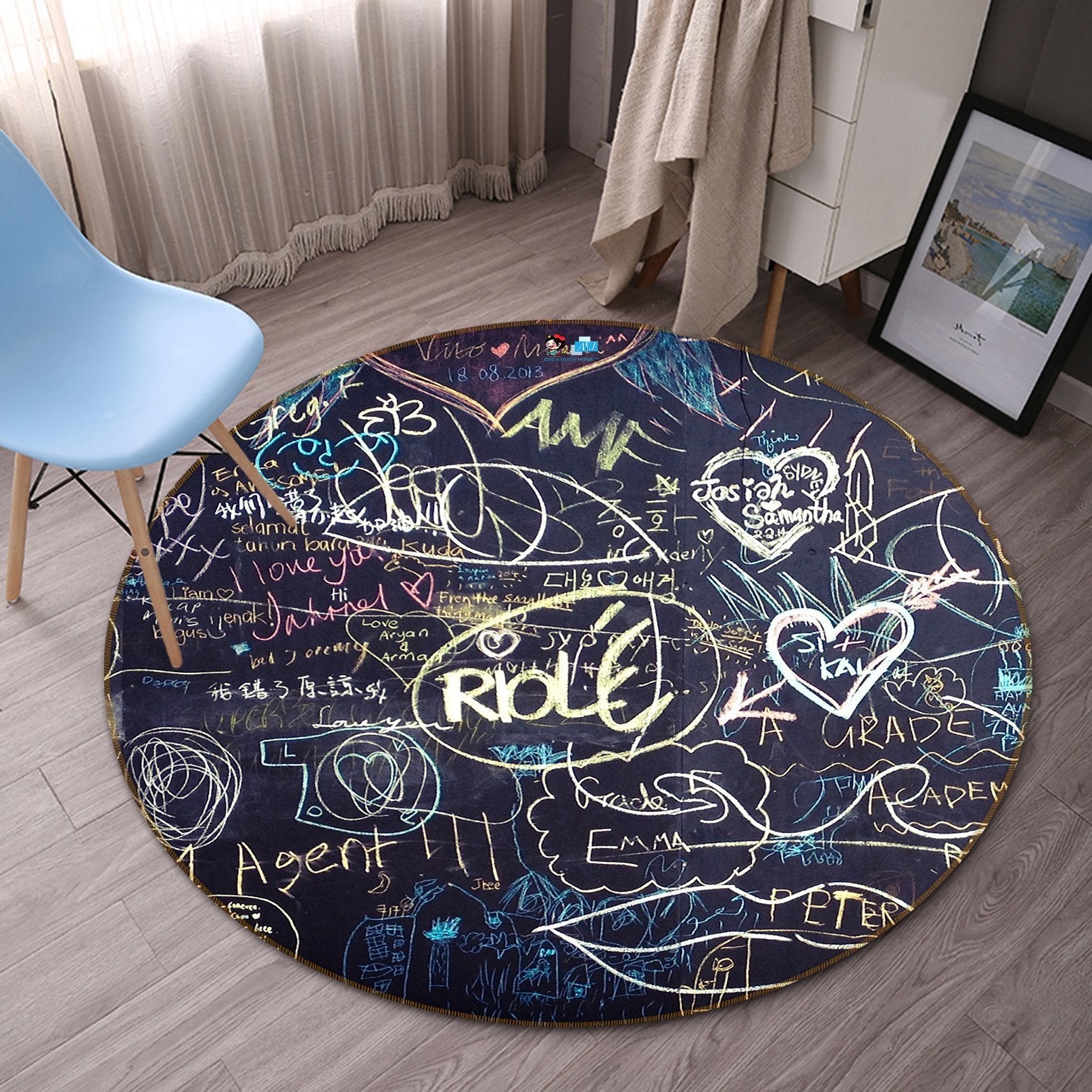 3D Blackboard Love 153 Round Non Slip Rug Mat Mat AJ Creativity Home