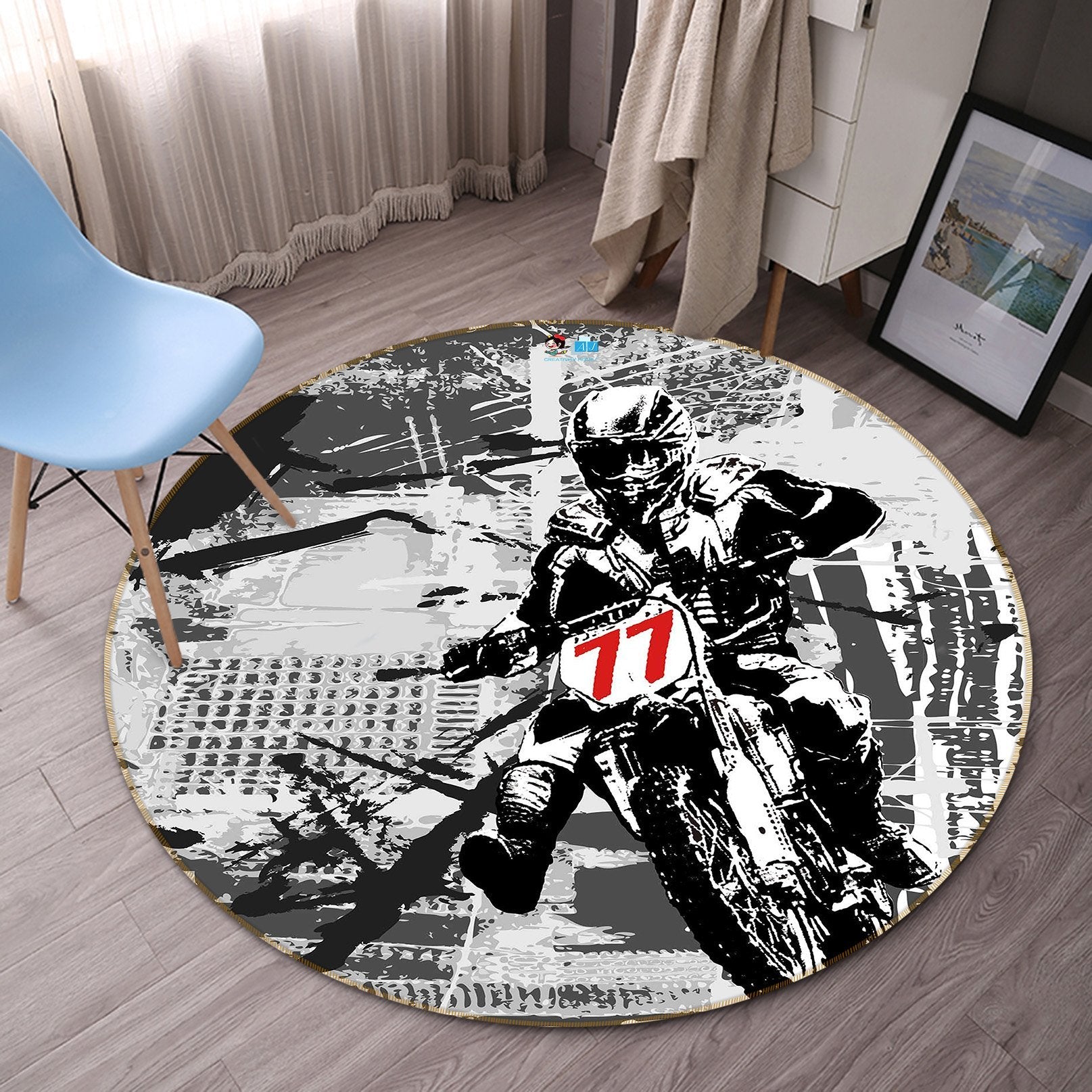 3D Painting Motorcycle 075 Round Non Slip Rug Mat Mat AJ Creativity Home