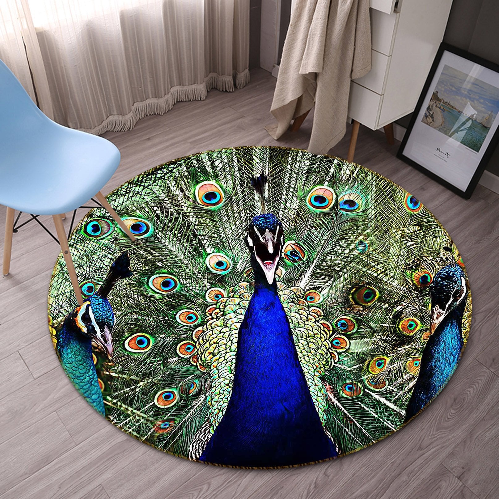 3D Peacock 082 Animal Round Non Slip Rug Mat Mat AJ Creativity Home 