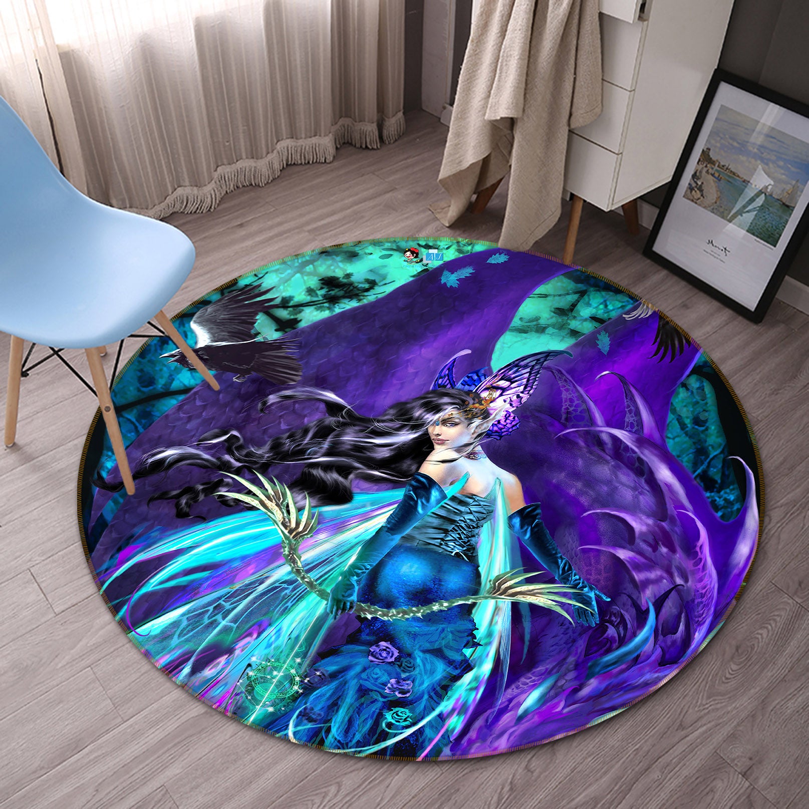 3D Purple Dragon Girl 8387 Ruth Thompson Rug Round Non Slip Rug Mat
