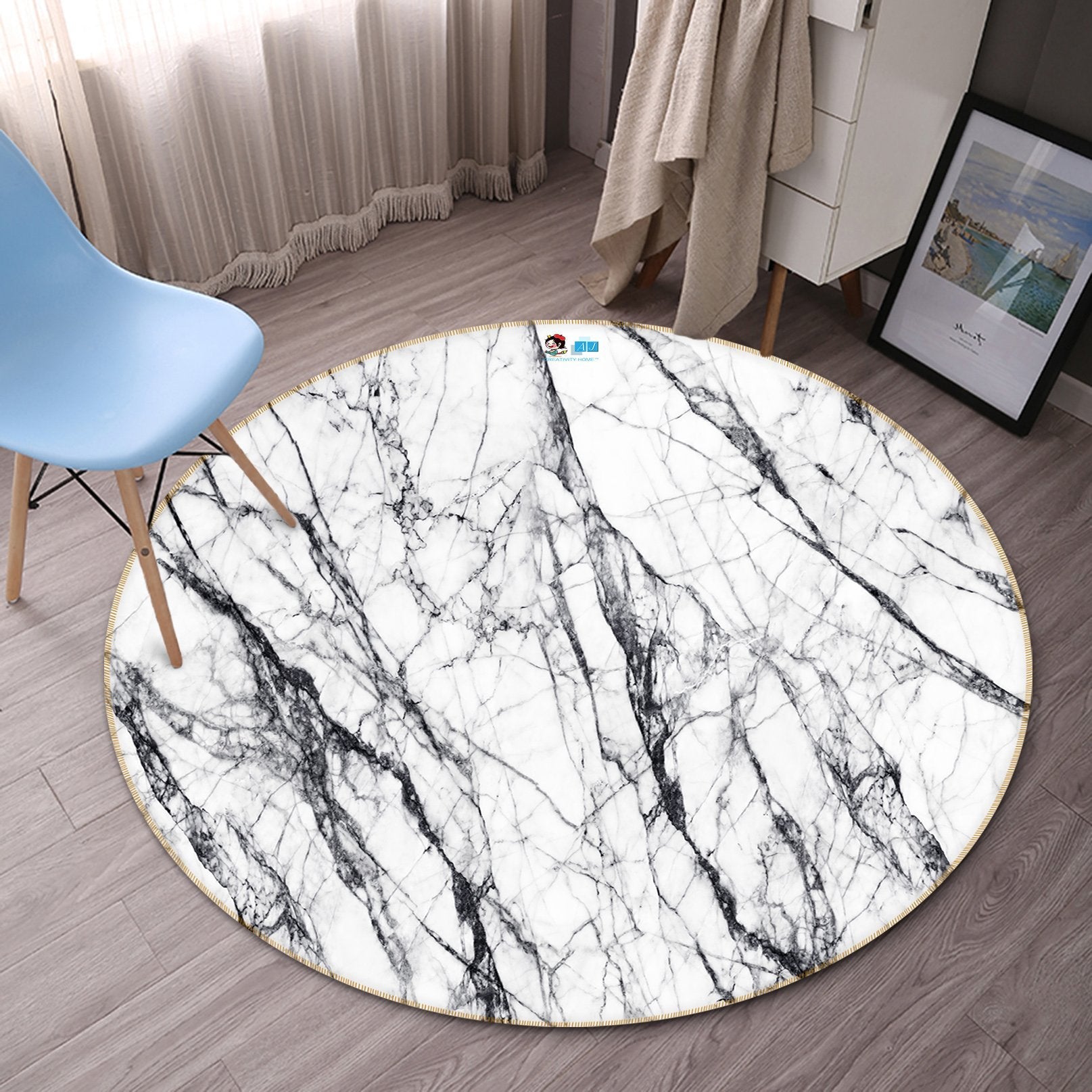 3D Black Ink Line 126 Round Non Slip Rug Mat Mat AJ Creativity Home