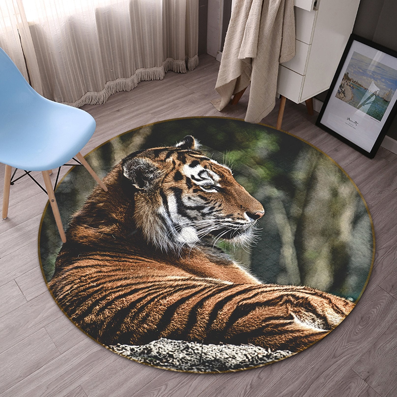 3D Tiger Turned 107 Animal Round Non Slip Rug Mat Mat AJ Creativity Home