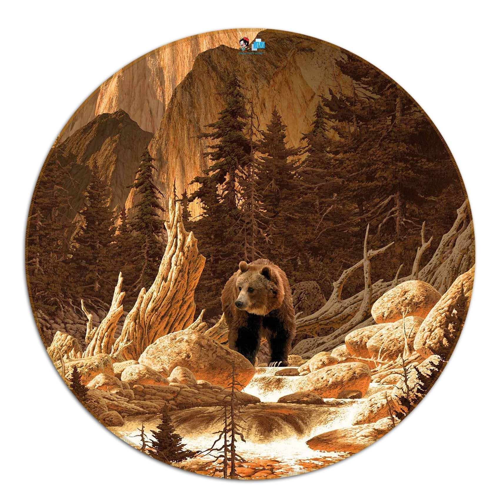 3D Mountain Bear 112 Round Non Slip Rug Mat Mat AJ Creativity Home