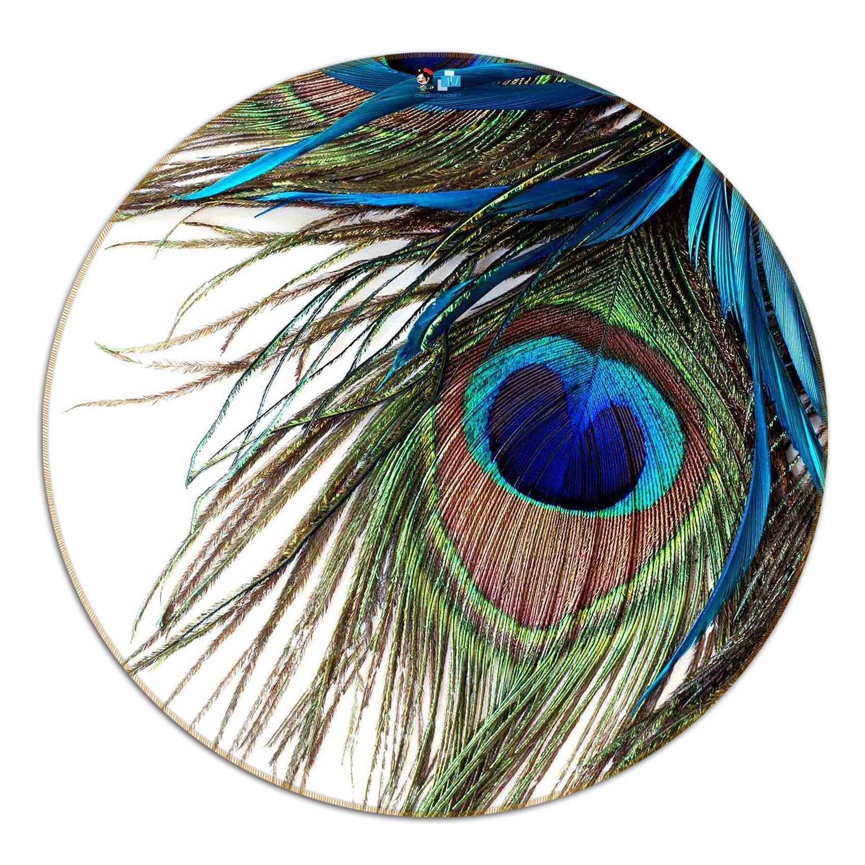 3D Peacock Feathers 34 Round Non Slip Rug Mat Mat AJ Creativity Home