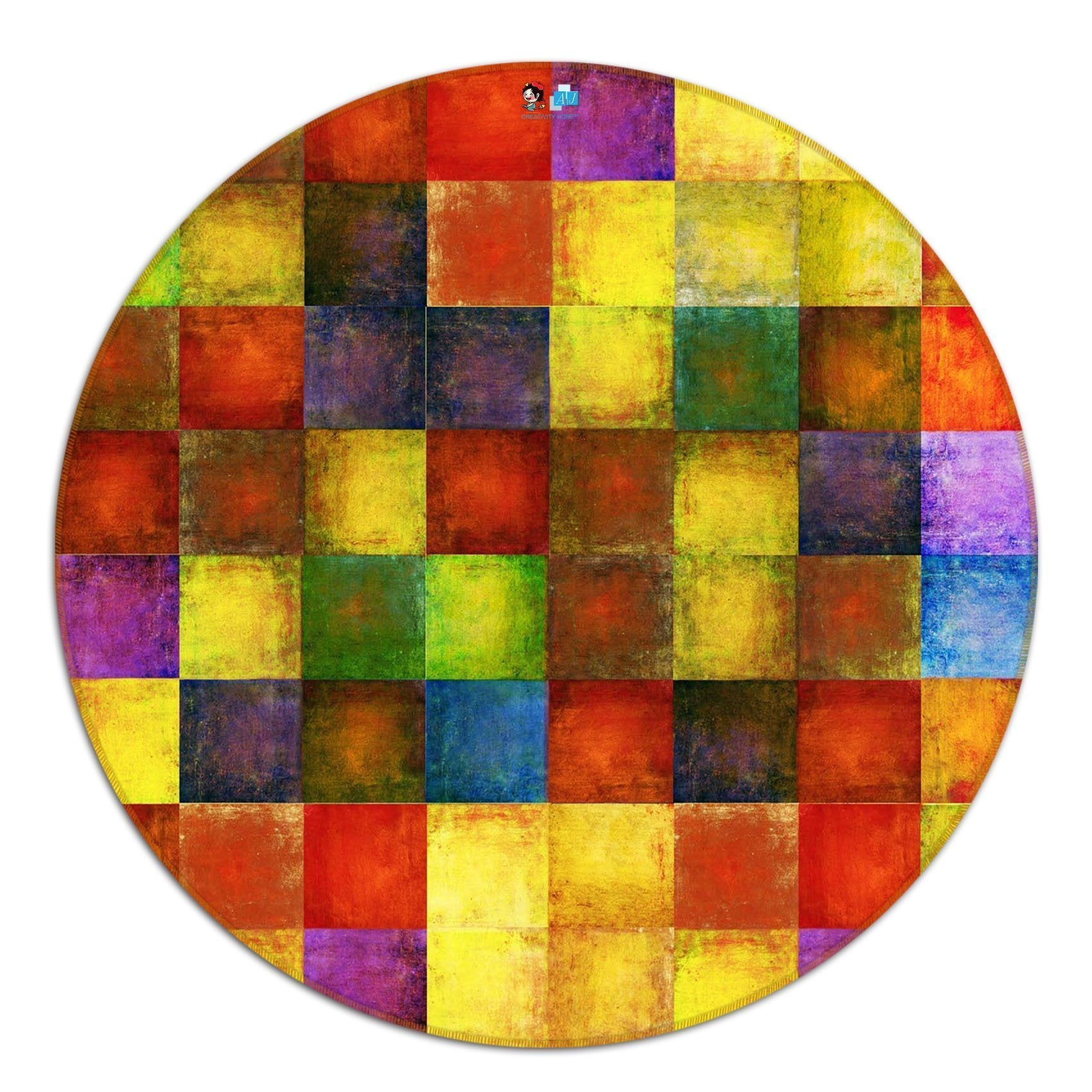 3D Colorful Square Grids 102 Round Non Slip Rug Mat Mat AJ Creativity Home