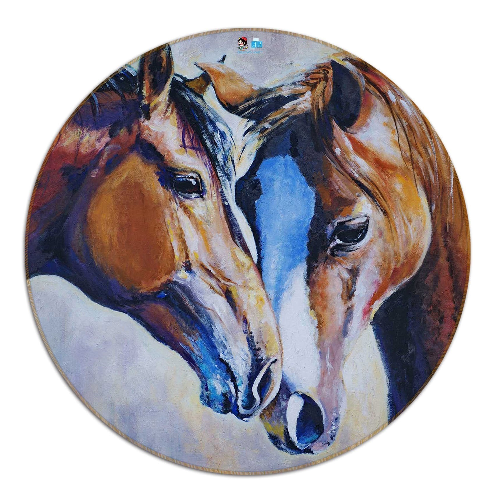 3D Horses Painting 105 Round Non Slip Rug Mat Mat AJ Creativity Home