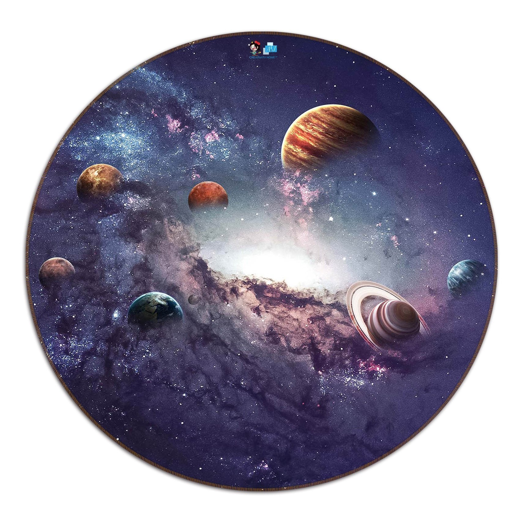 3D Space Planets 70 Round Non Slip Rug Mat Mat AJ Creativity Home