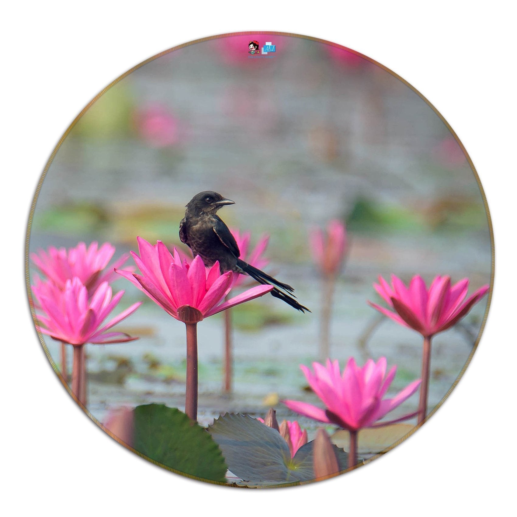 3D Lake Flowers And Bird 68 Round Non Slip Rug Mat Mat AJ Creativity Home