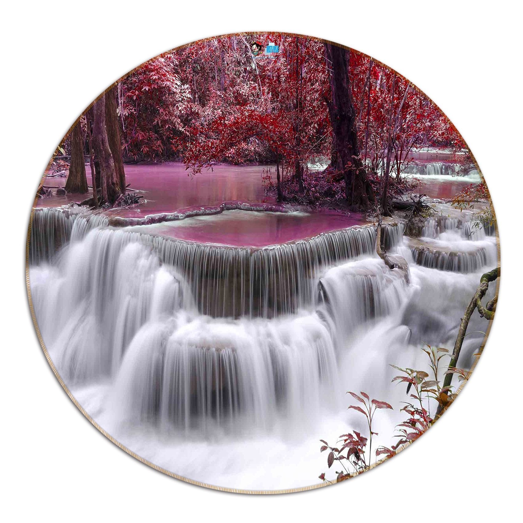 3D Red River Waterfall 26 Round Non Slip Rug Mat Mat AJ Creativity Home