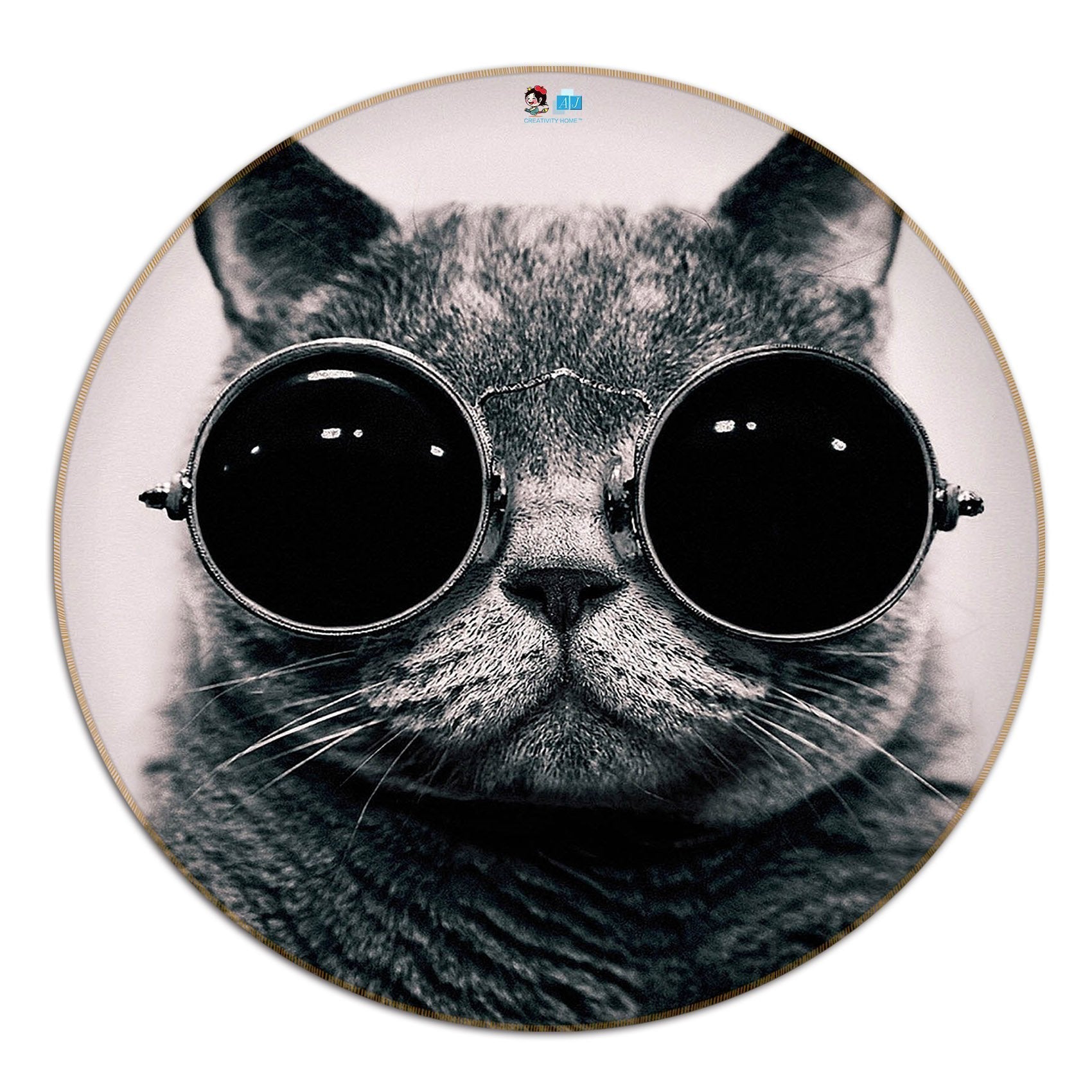 3D Funny Glasses Cat 41 Round Non Slip Rug Mat Mat AJ Creativity Home