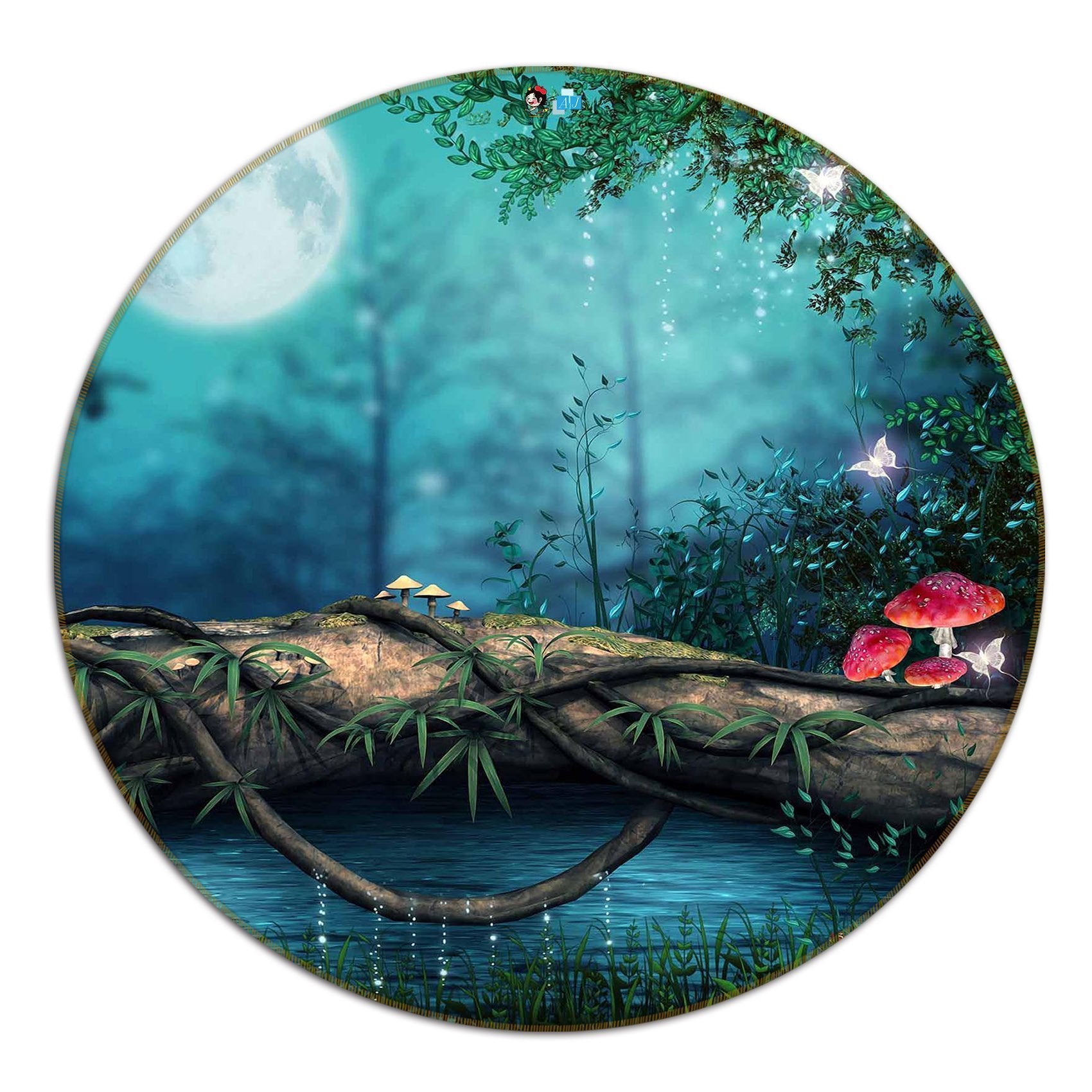 3D Magic Forest Night 31 Round Non Slip Rug Mat Mat AJ Creativity Home
