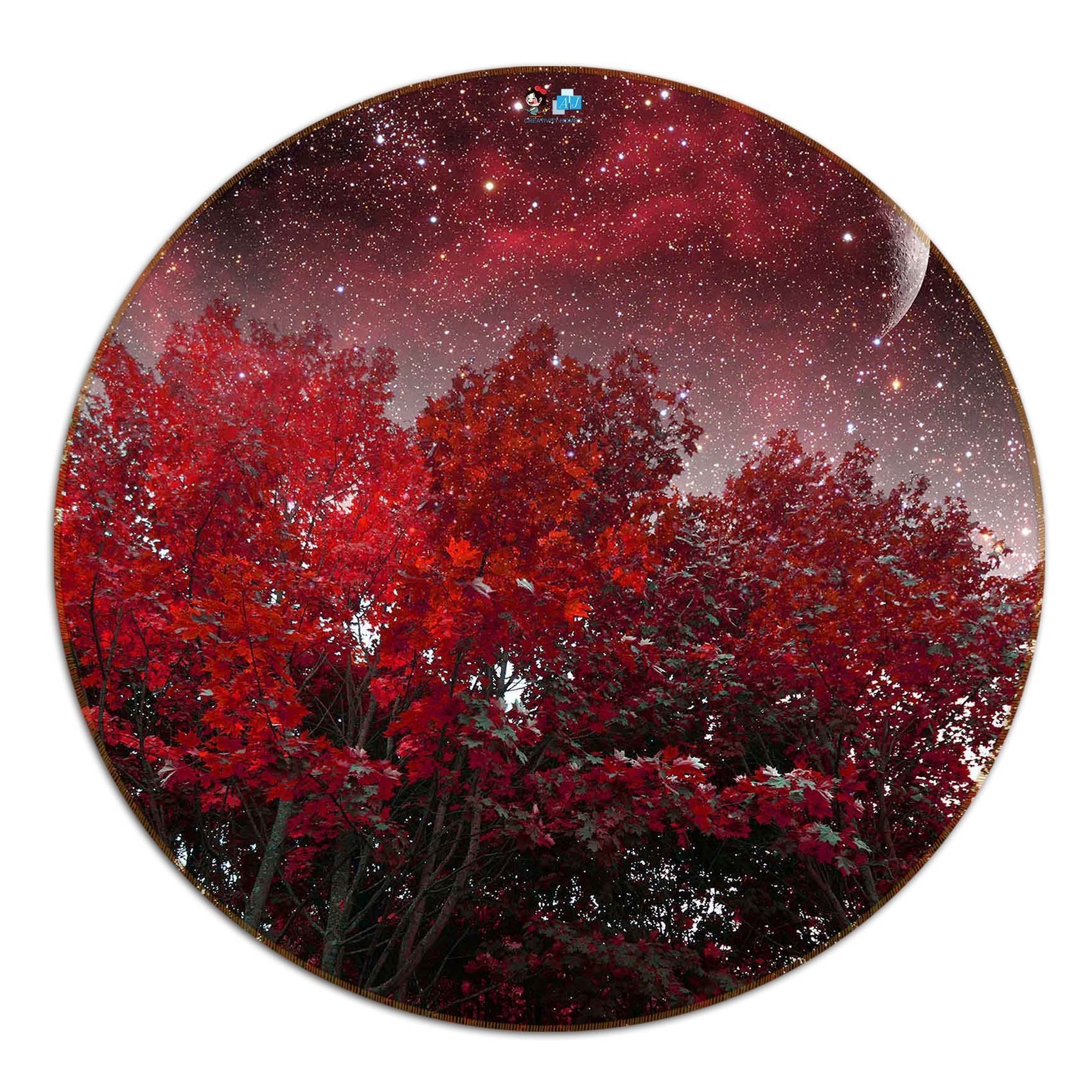 3D Red Forest Starry Sky 129 Round Non Slip Rug Mat Mat AJ Creativity Home