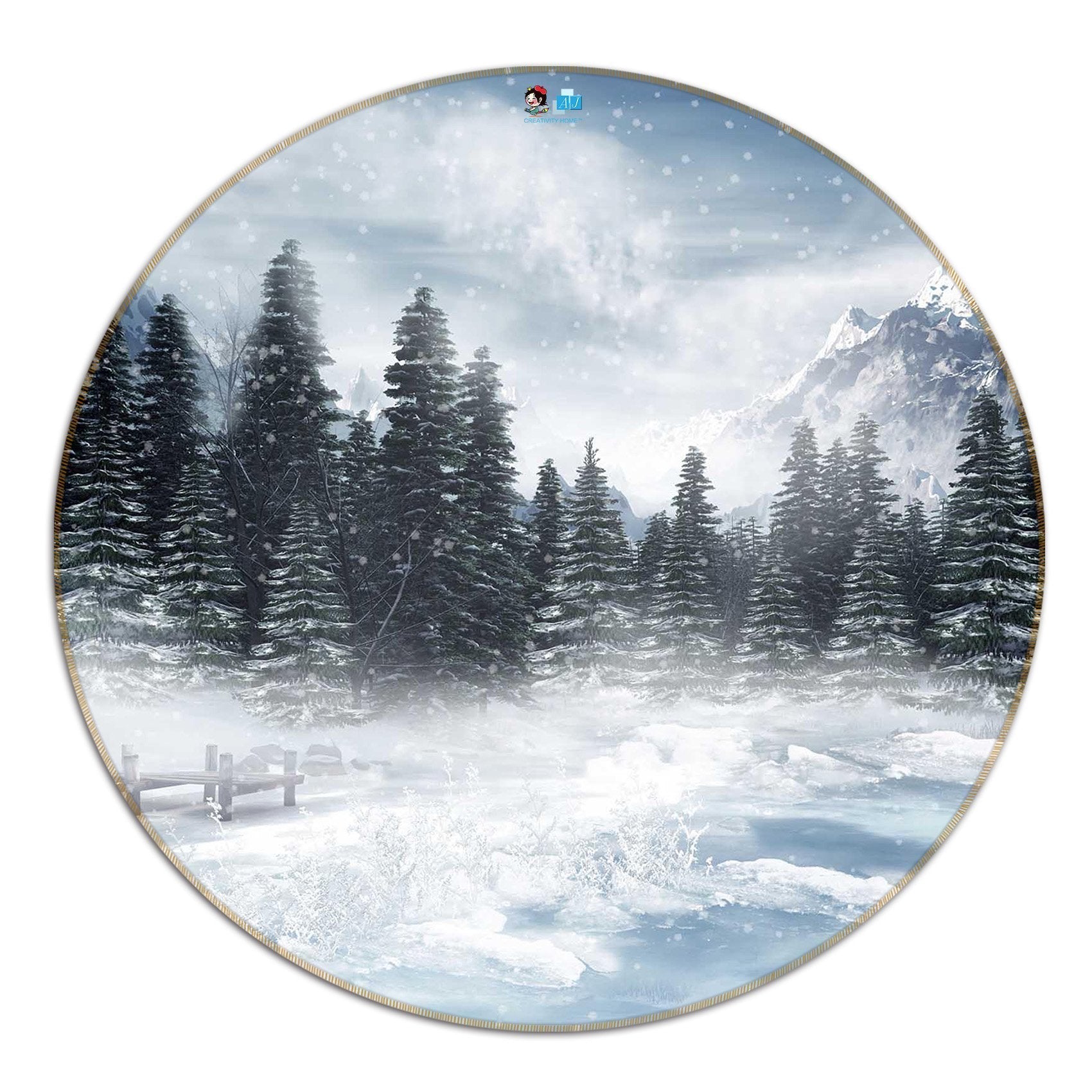3D Forest Snow Scene 130 Round Non Slip Rug Mat Mat AJ Creativity Home