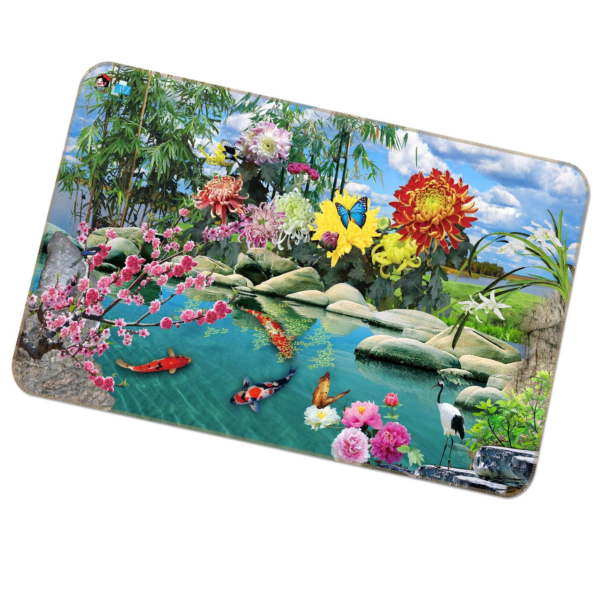 3D Flower Butterfly Fish 419 Non Slip Rug Mat Mat AJ Creativity Home