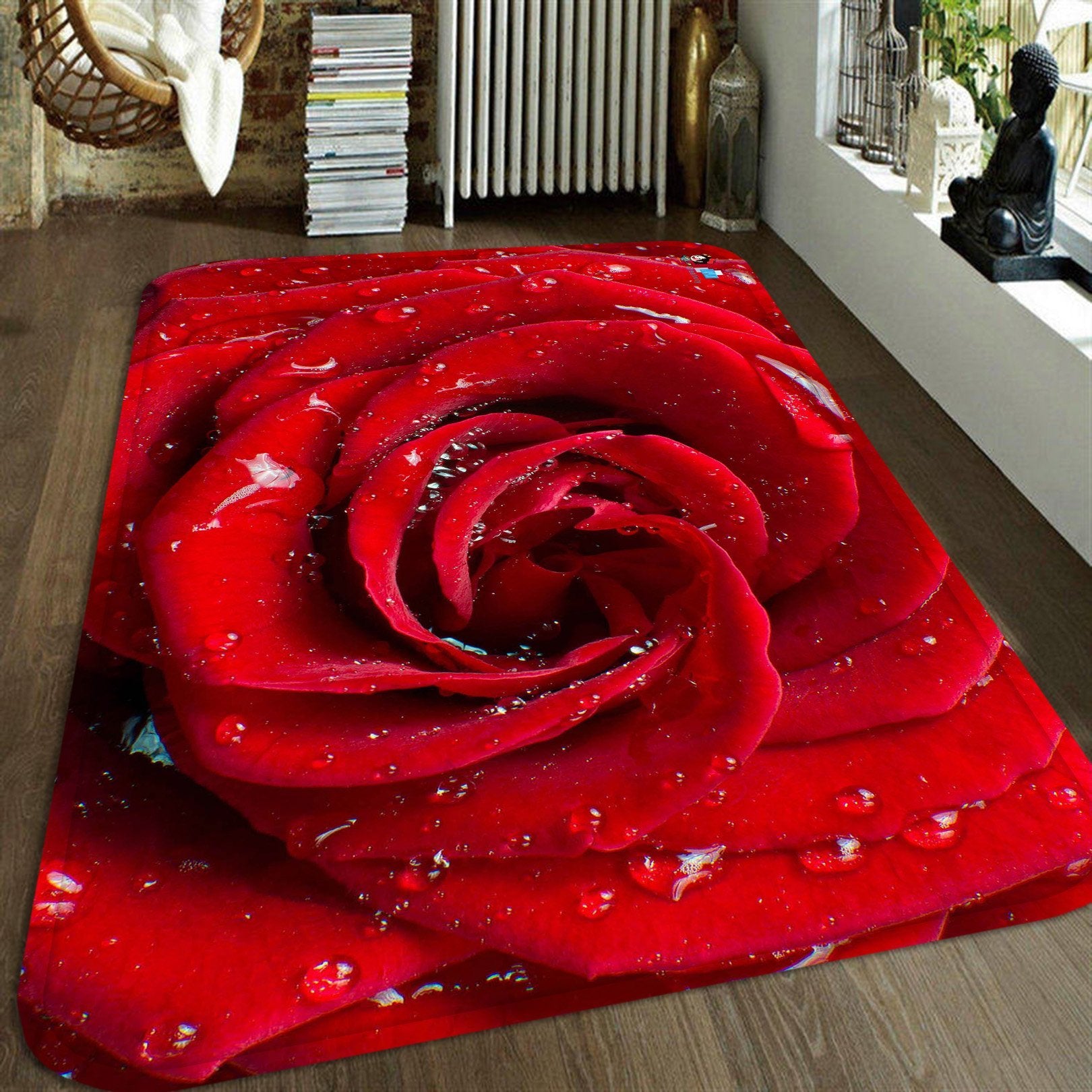 3D Red Rose Dews 48 Non Slip Rug Mat Mat AJ Creativity Home