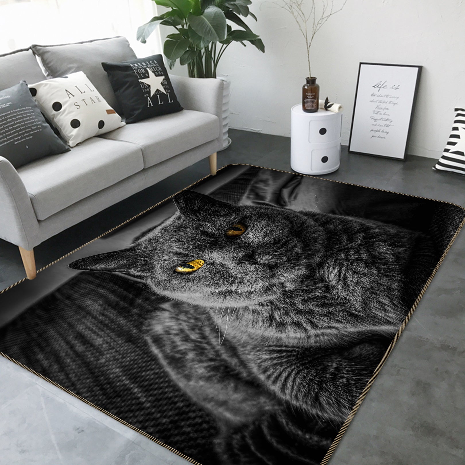 3D Black Kitten 029 Animal Non Slip Rug Mat