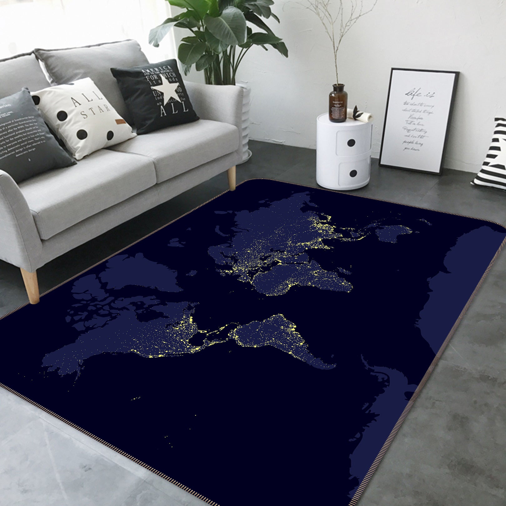 3D Silent Night 253 World Map Non Slip Rug Mat