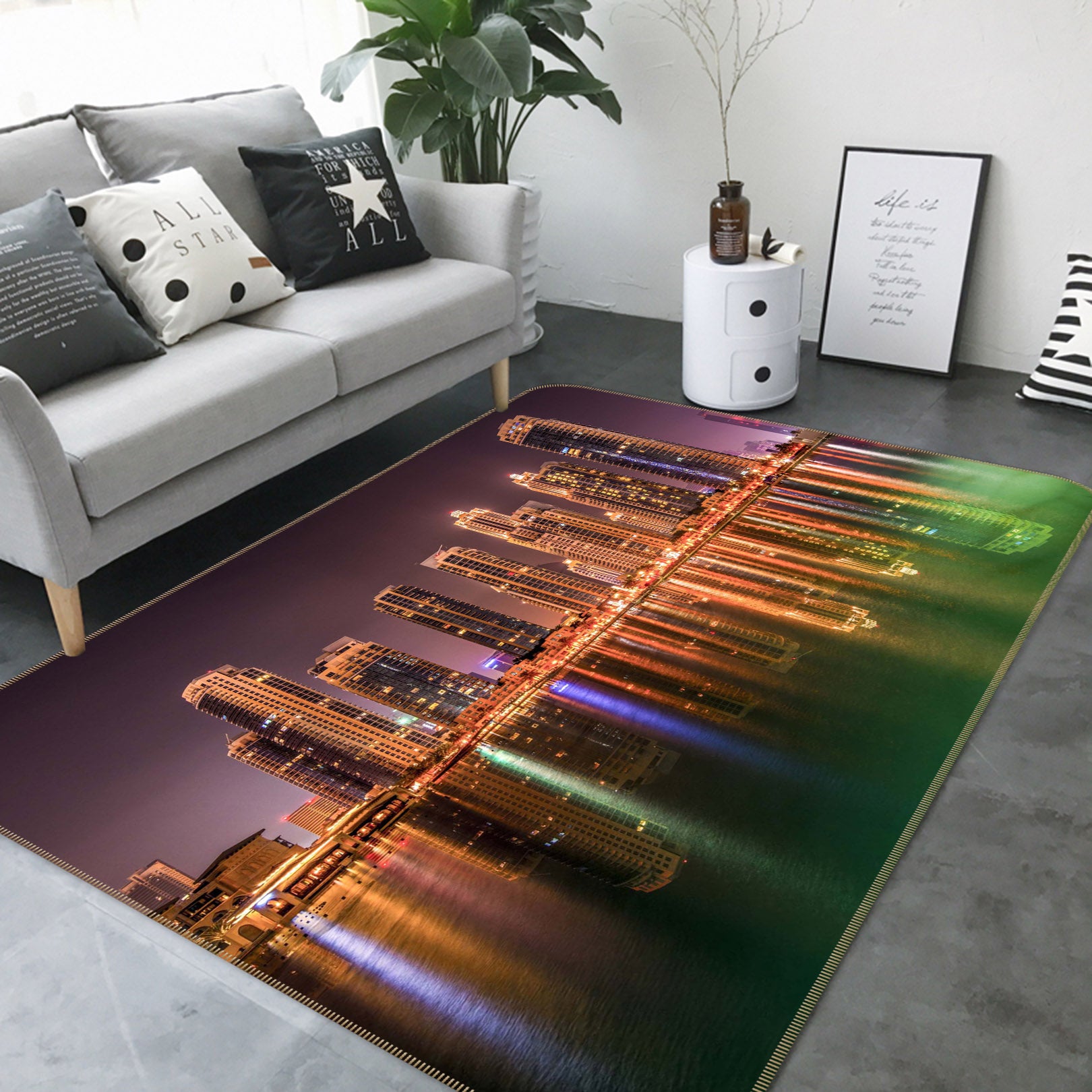 3D City Night 1073 Marco Carmassi Rug Non Slip Rug Mat