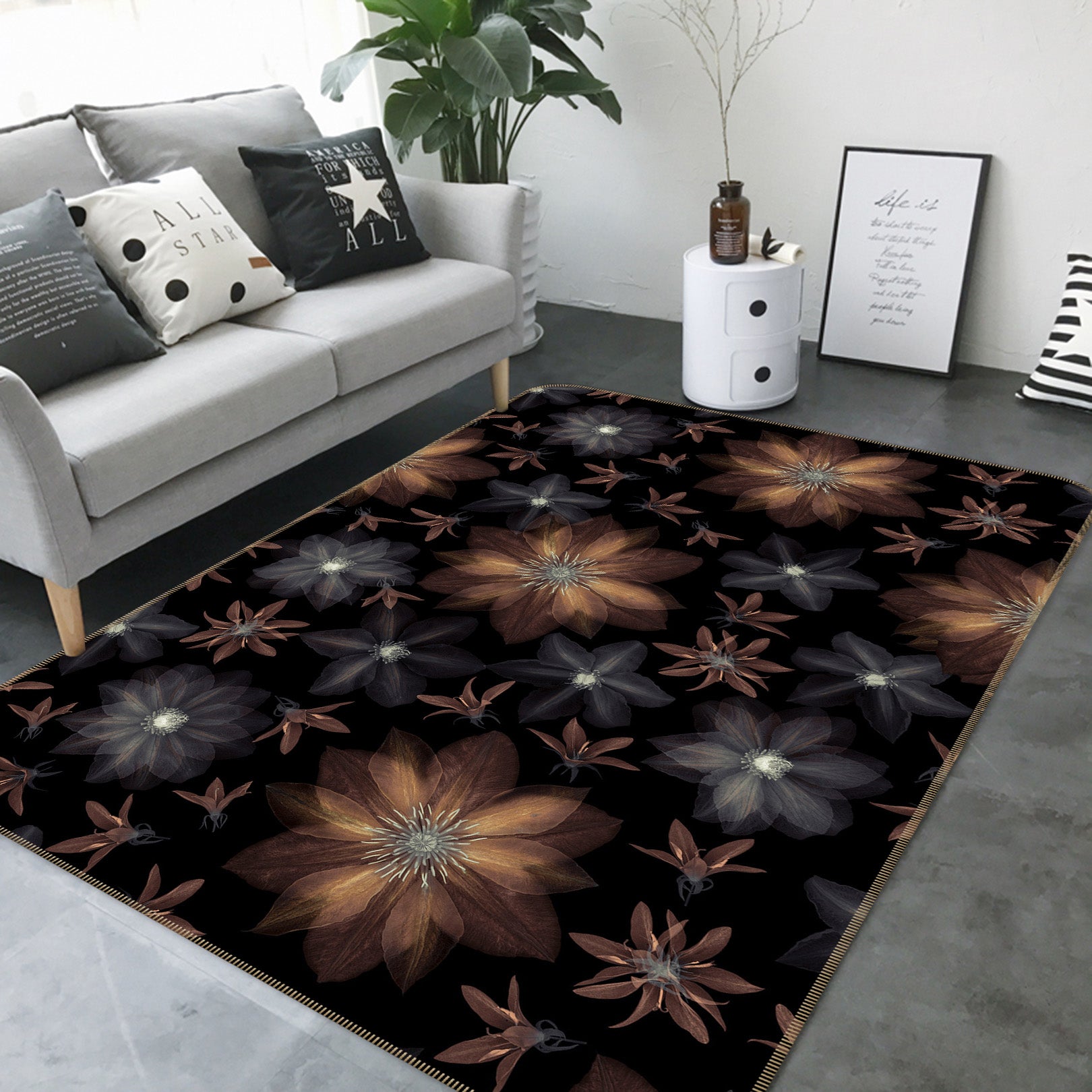 3D White Flower 178 Assaf Frank Rug Non Slip Rug Mat