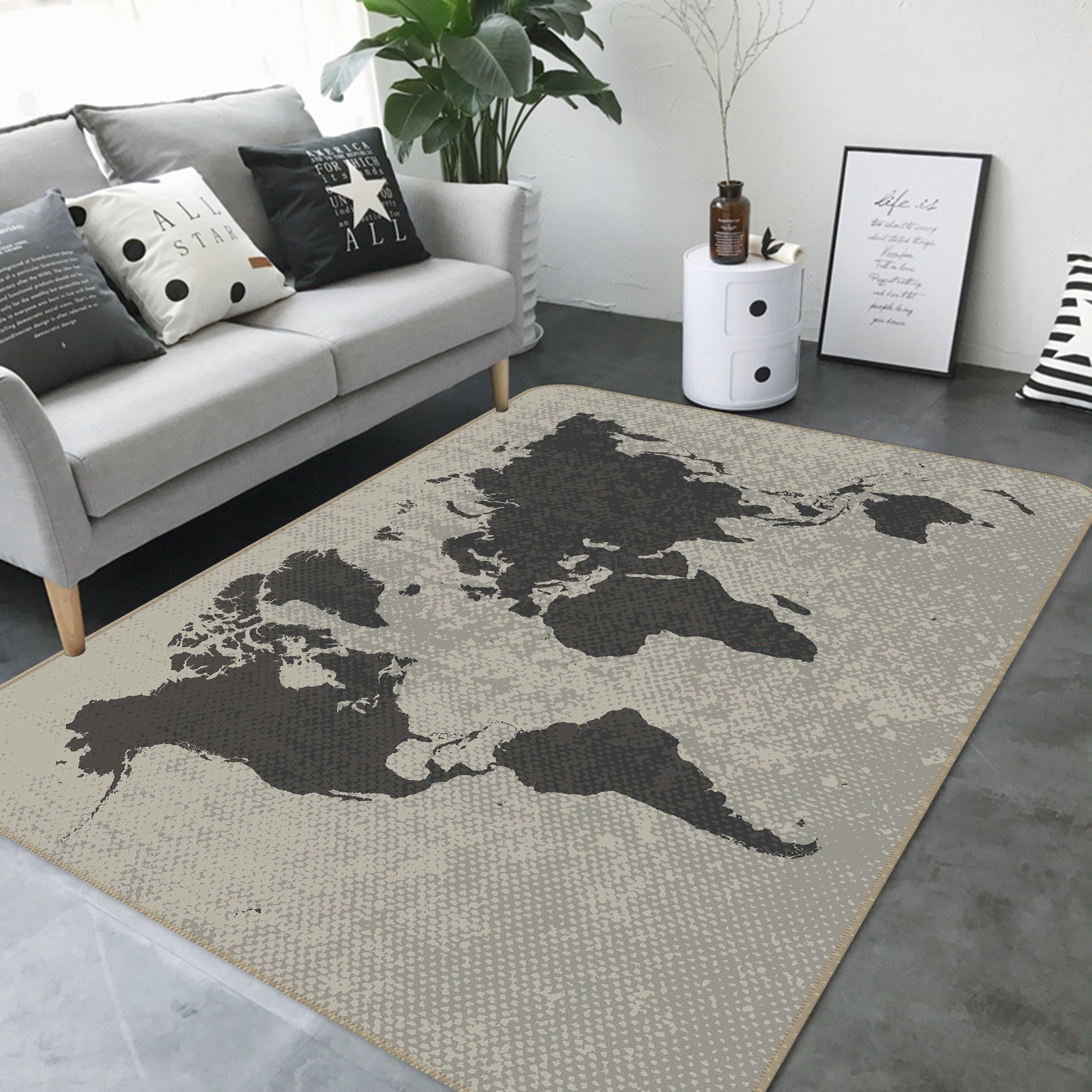 3D Gray Pattern 2004 World Map Non Slip Rug Mat