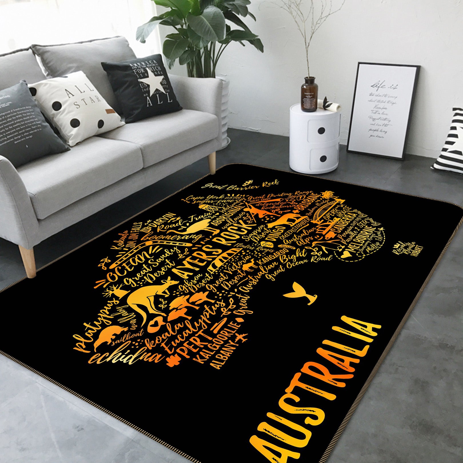 3D Golden Letters 254 World Map Non Slip Rug Mat