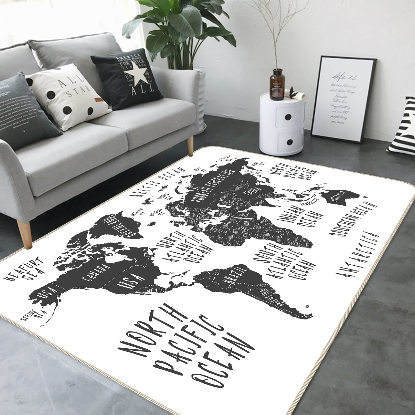 3D Grey Stone 296 World Map Non Slip Rug Mat