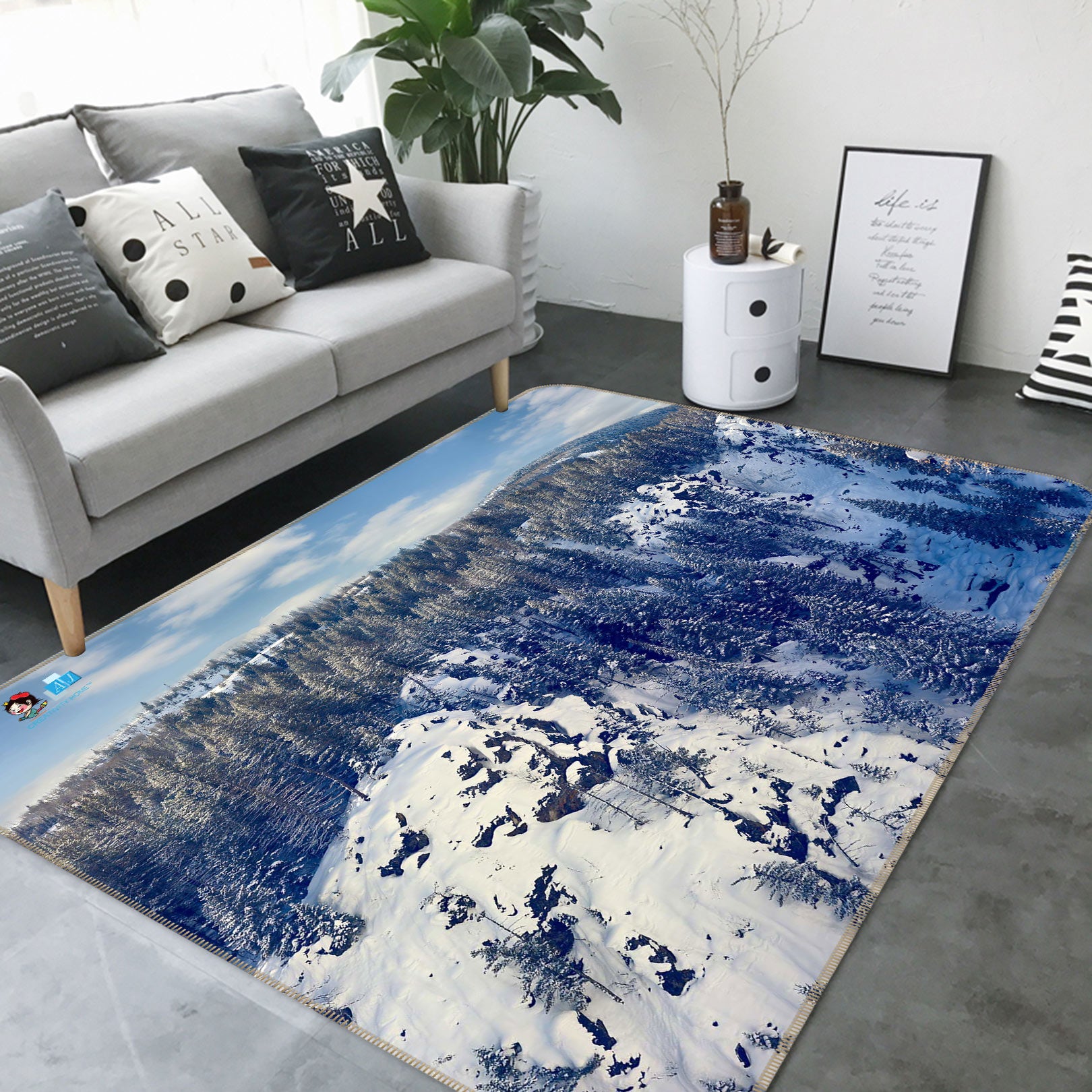 3D Snow Mountain Trees 5125 Beth Sheridan Rug Non Slip Rug Mat