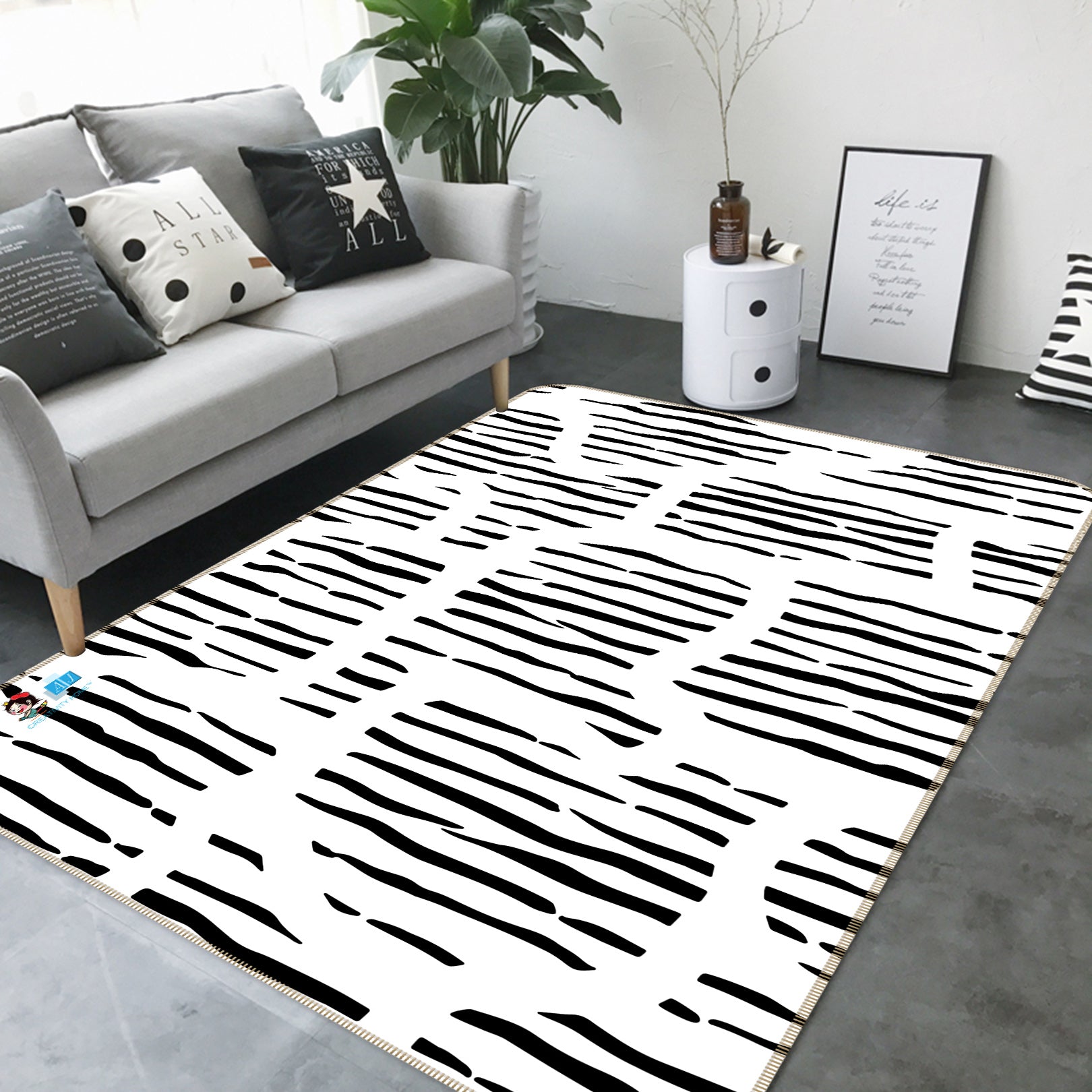 3D Black Stripes 107110 Kashmira Jayaprakash Rug Non Slip Rug Mat