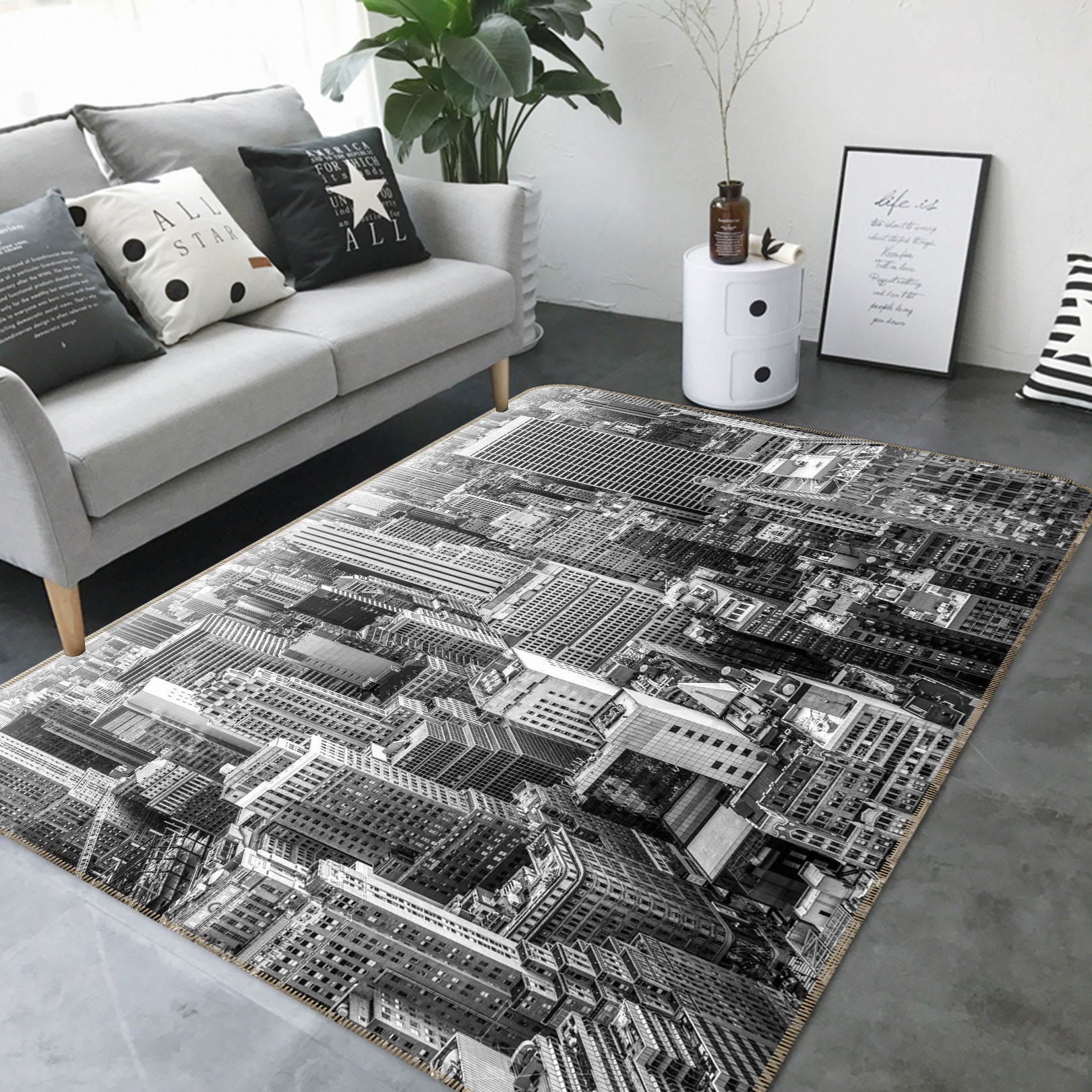 3D Grey City 1135 Marco Carmassi Rug Non Slip Rug Mat