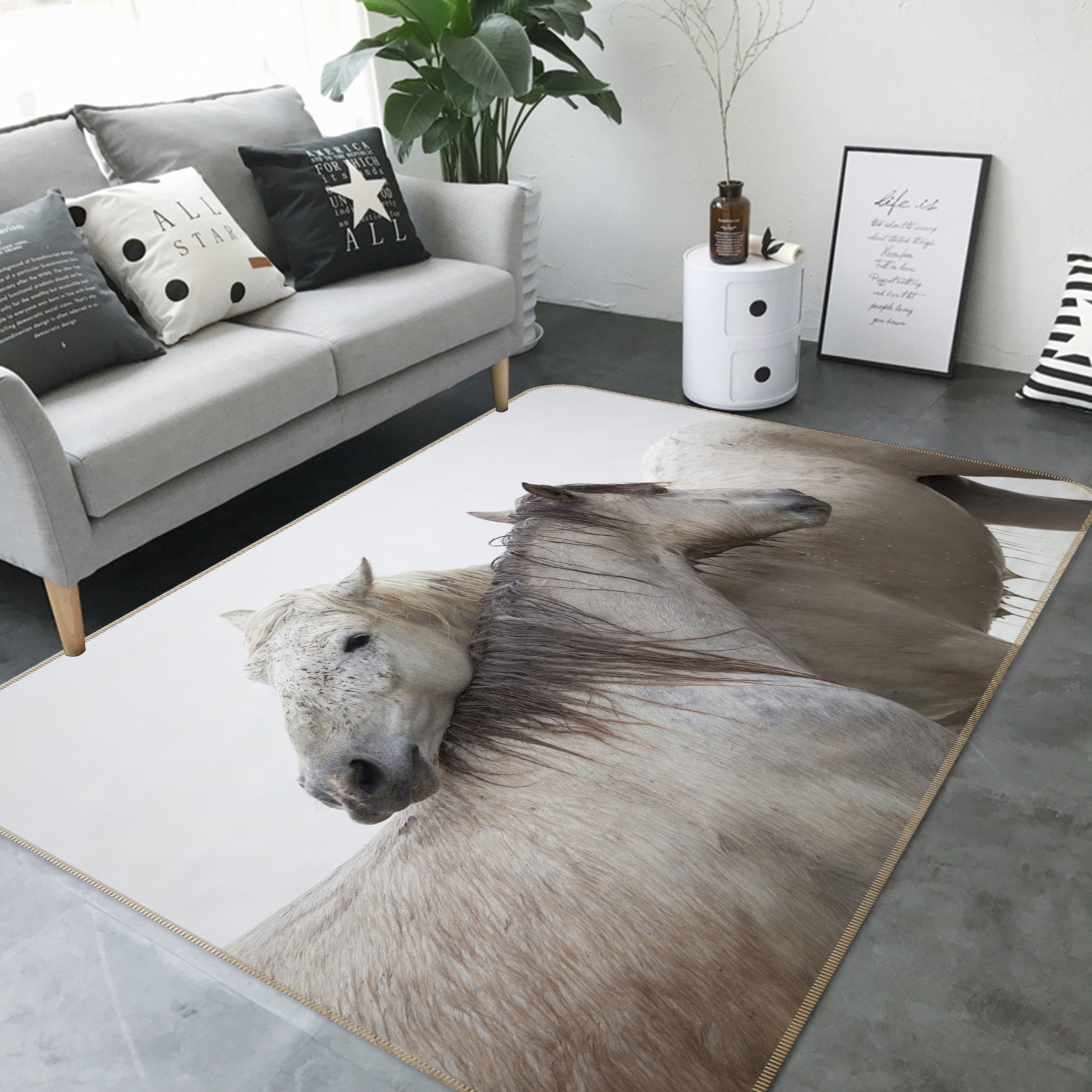 3D Two Horses 1075 Marco Carmassi Rug Non Slip Rug Mat