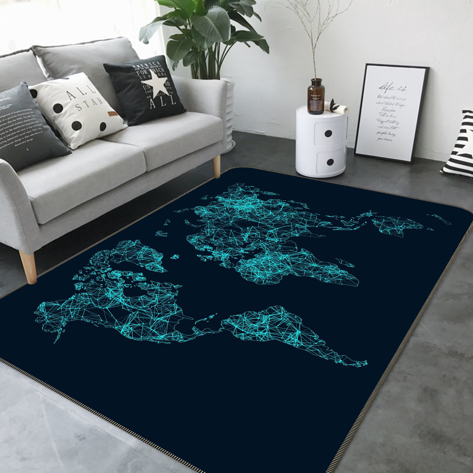 3D Night World 323 World Map Non Slip Rug Mat