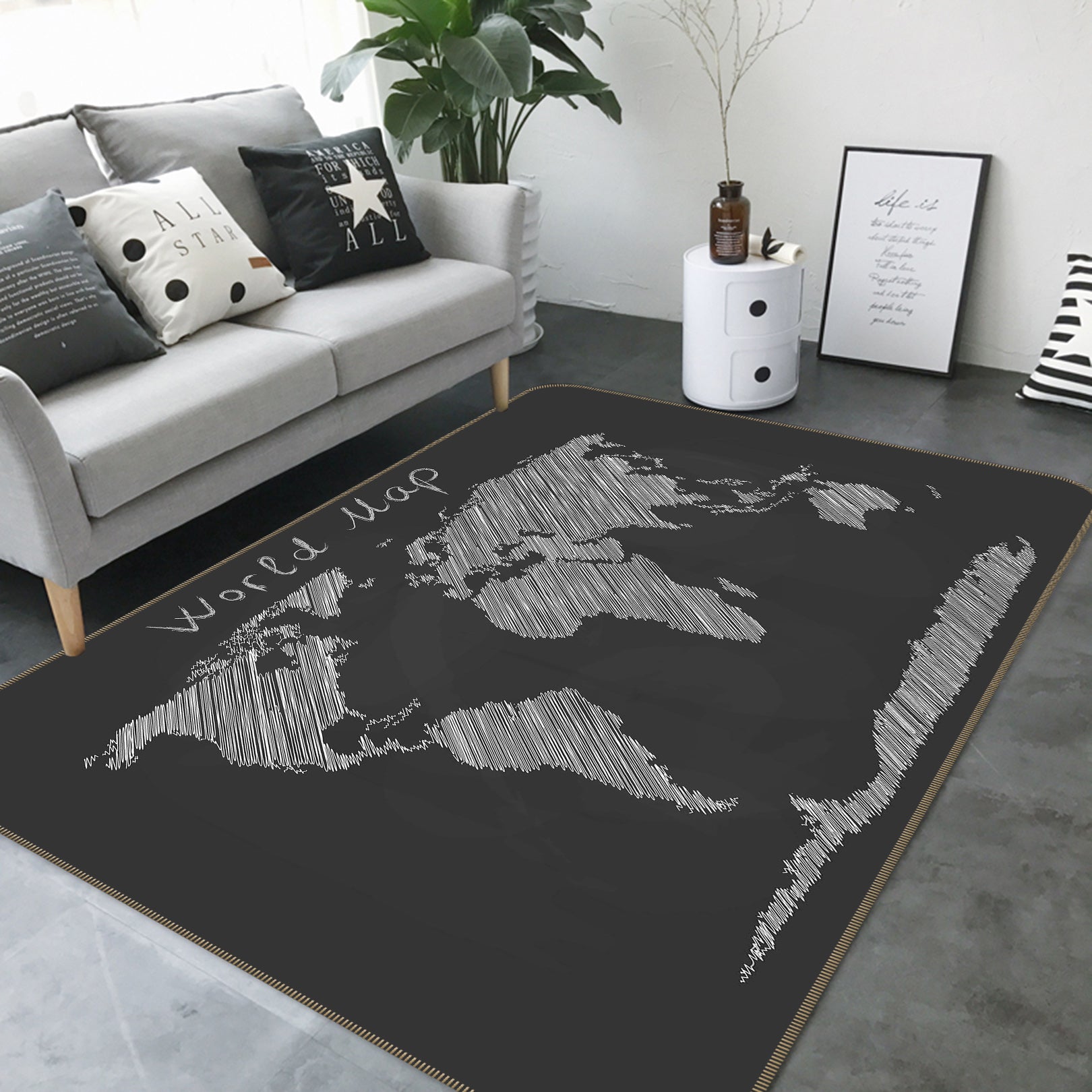 3D Grey Stone 262 World Map Non Slip Rug Mat