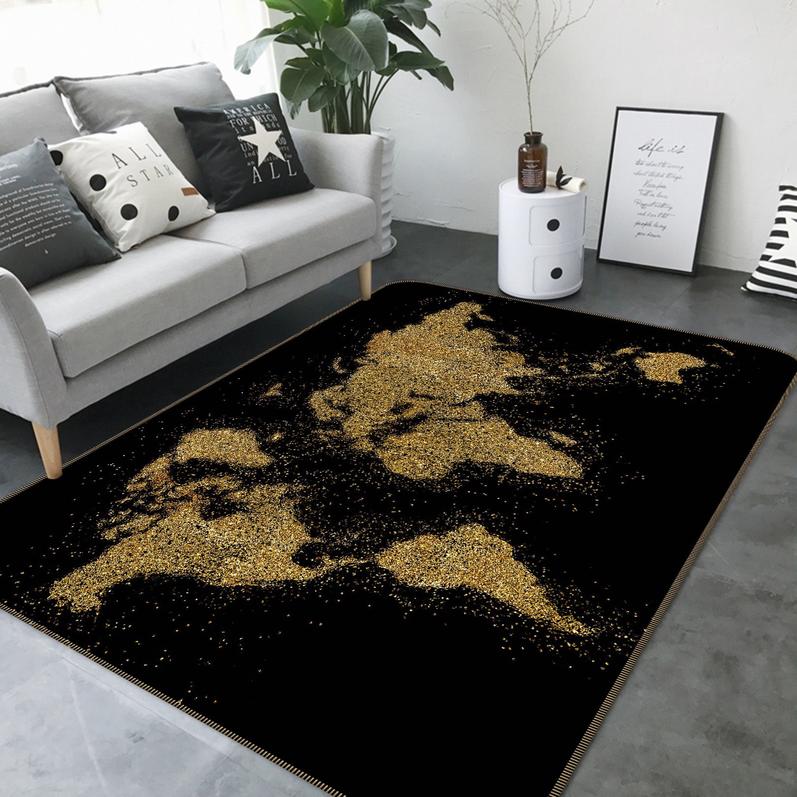 3D Gold Pattern 282 World Map Non Slip Rug Mat