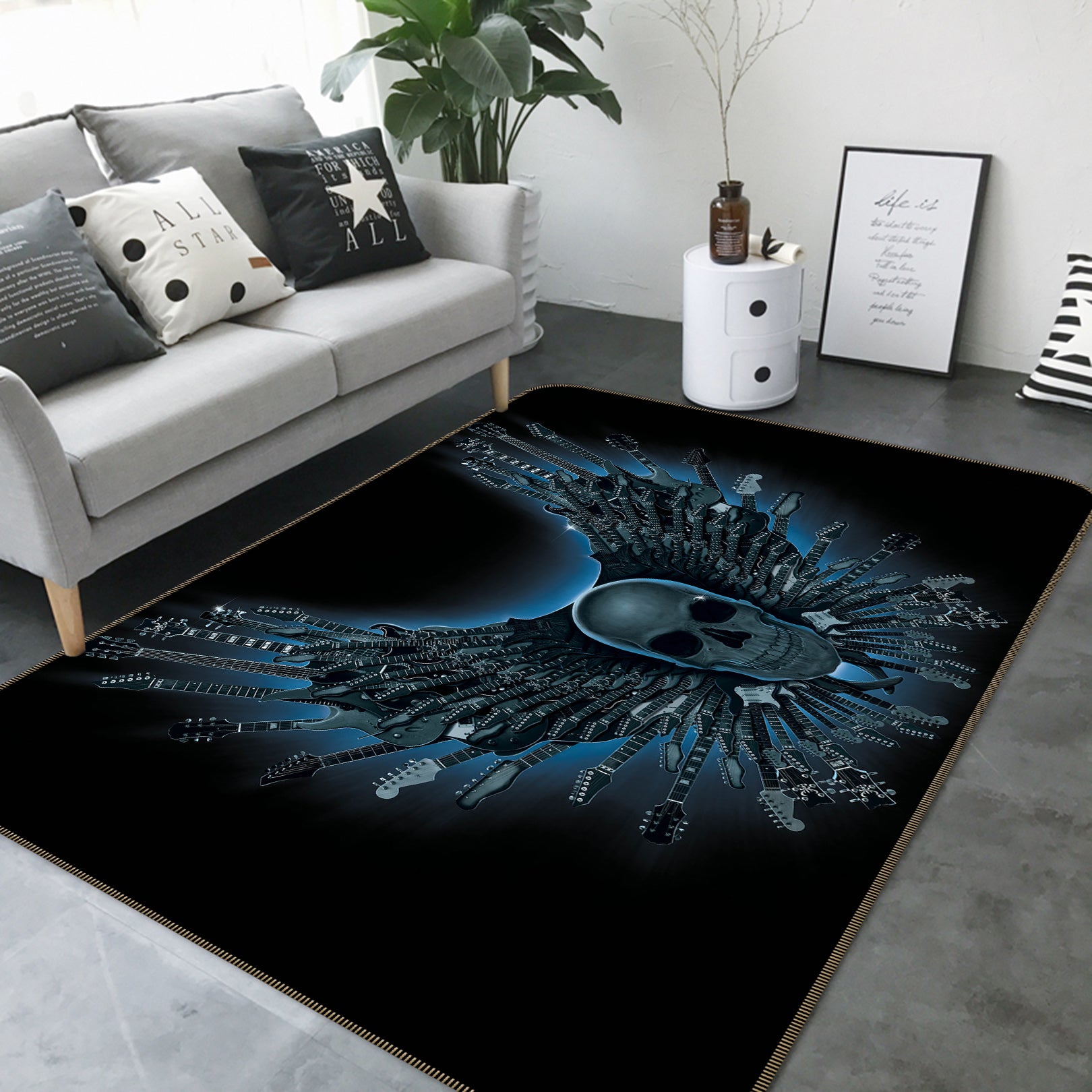 3D Skull Strings 1097 Vincent Hie Rug Non Slip Rug Mat