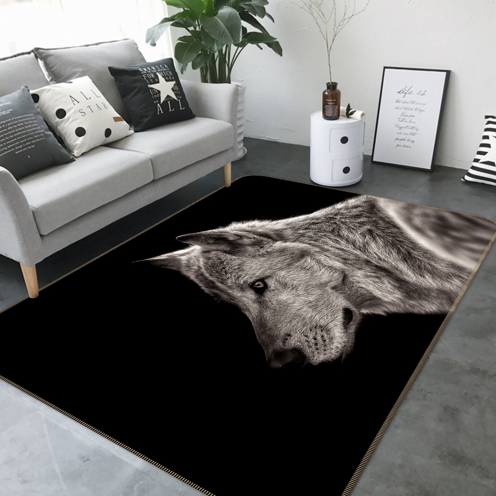 3D Black Wolf 041 Animal Non Slip Rug Mat