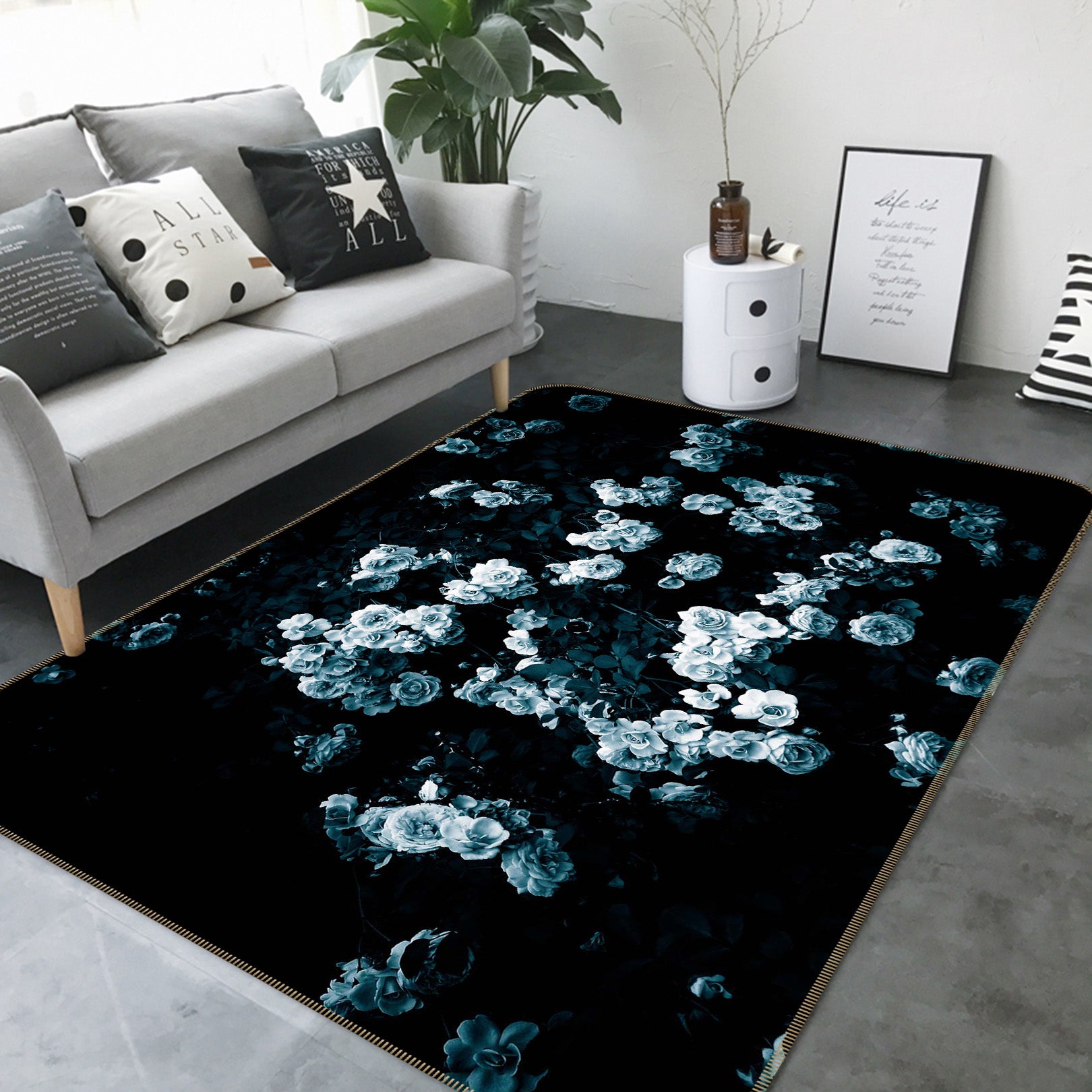 3D Valentine Rose 1007 Noirblanc777 Rug Non Slip Rug Mat