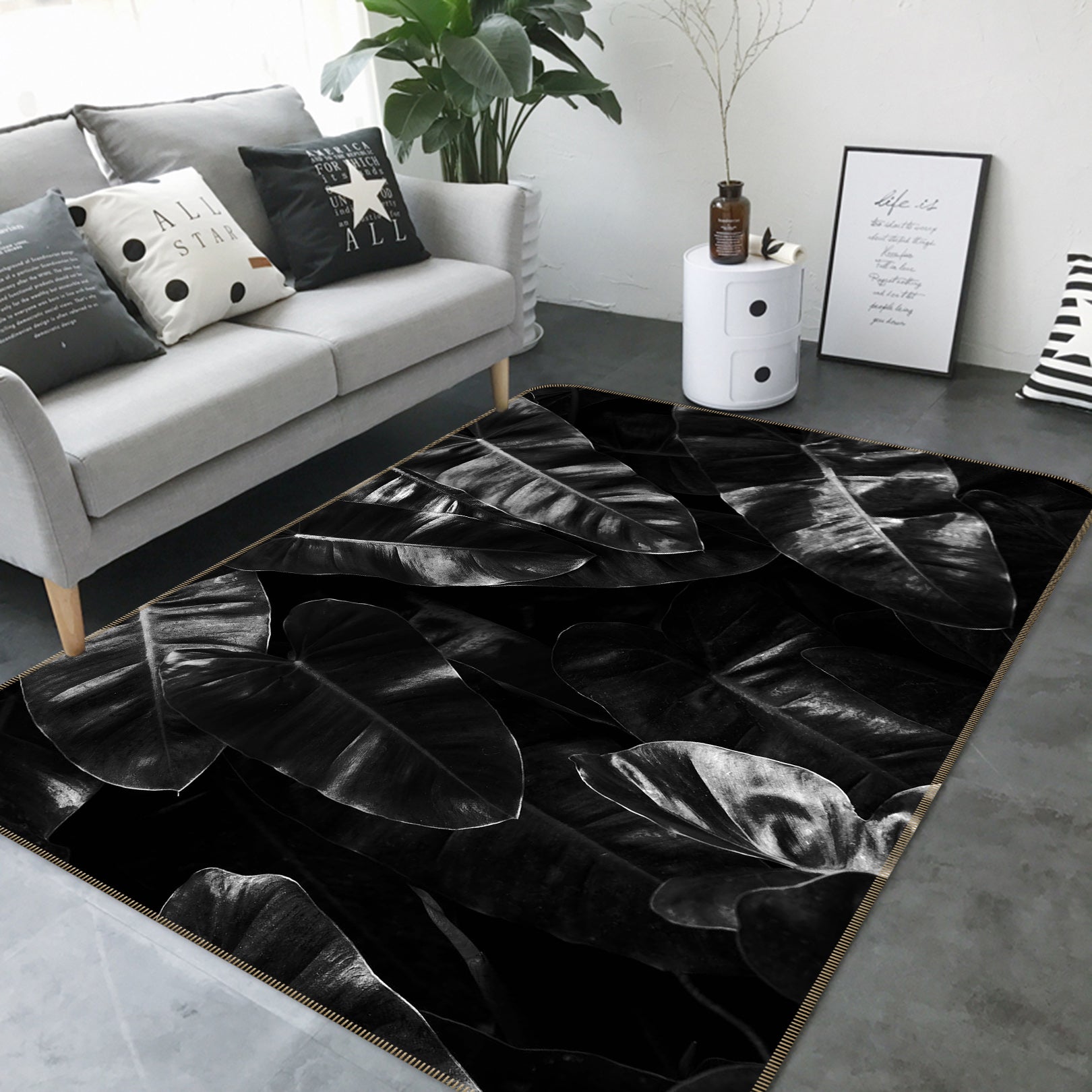3D Black Leaves 1143 Boris Draschoff Rug Non Slip Rug Mat