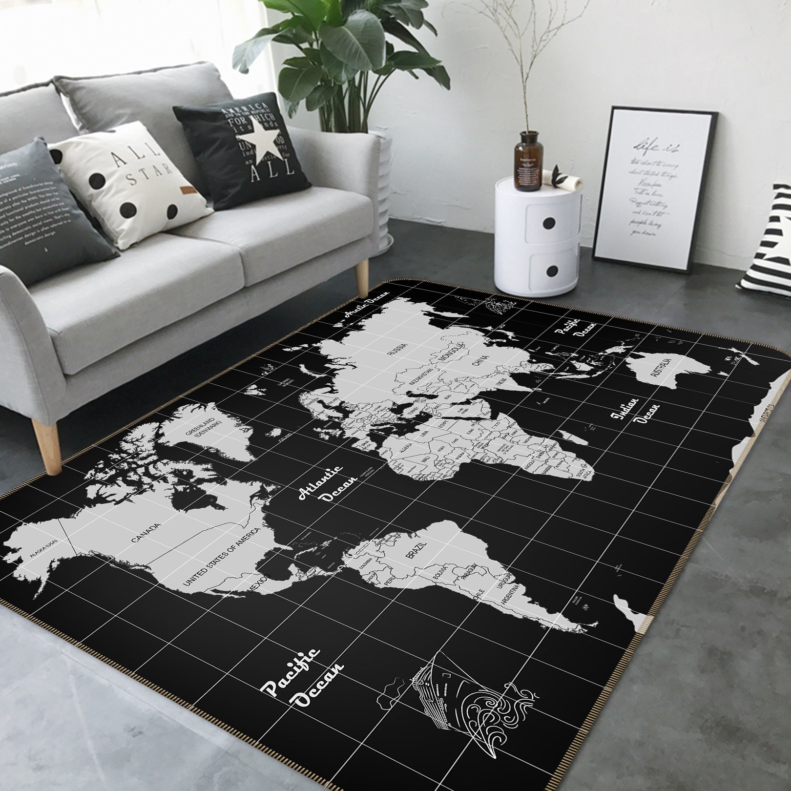 3D Dark World 272 World Map Non Slip Rug Mat