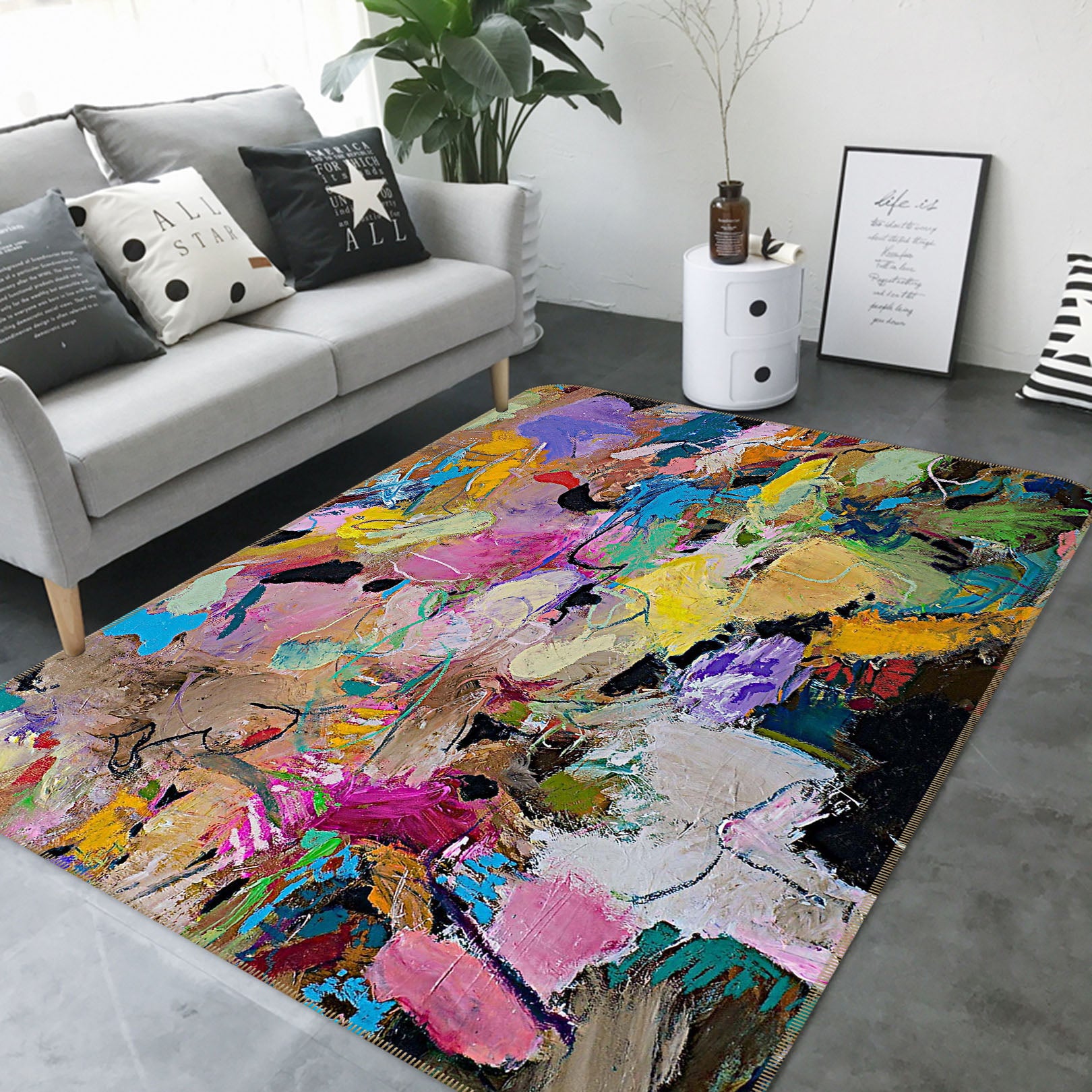 3D Color Graffiti 1046 Allan P. Friedlander Rug Non Slip Rug Mat