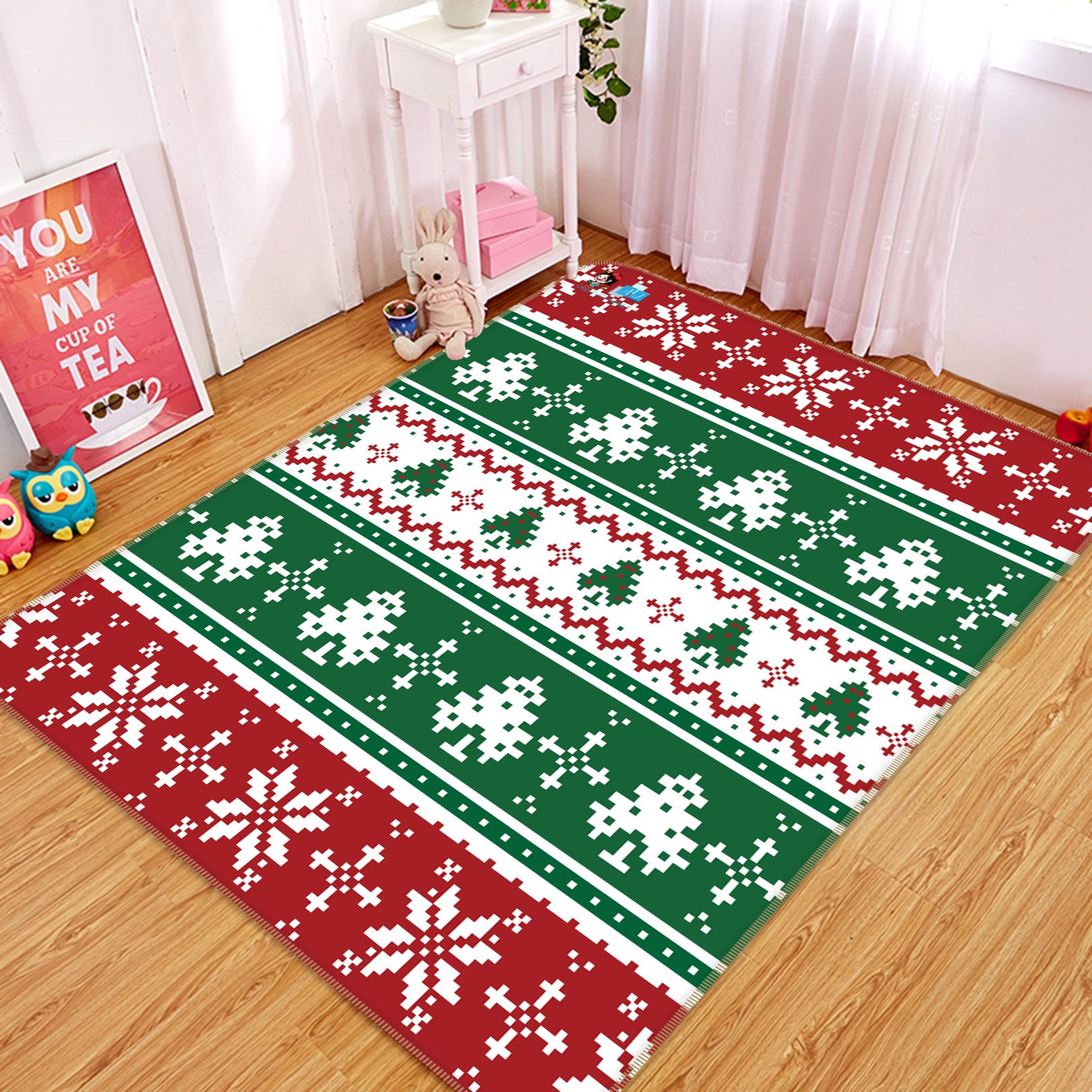 3D Tree Snowflake Pattern 57046 Christmas Non Slip Rug Mat Xmas