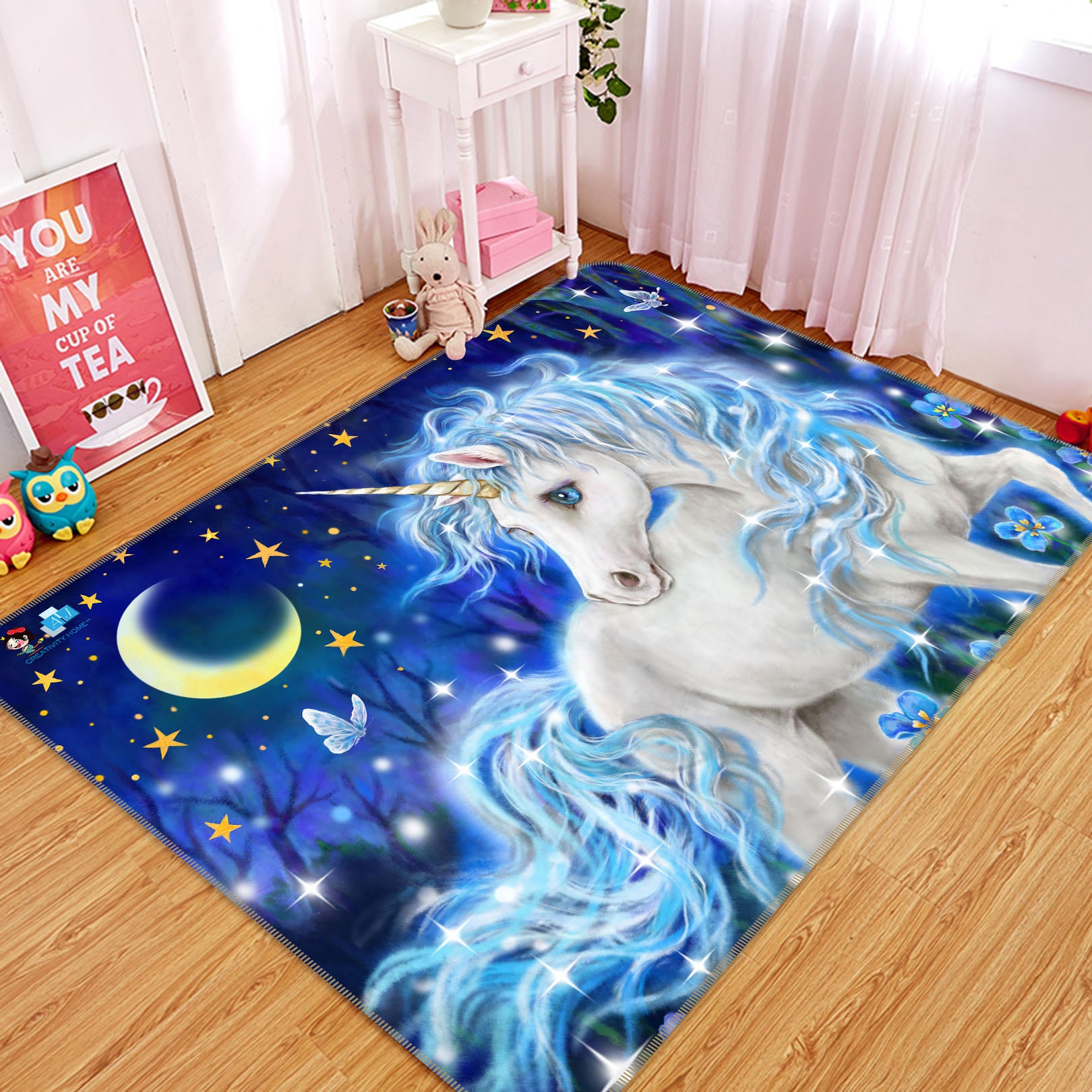 3D Unicorn Moon Stars 5712 Kayomi Harai Rug Non Slip Rug Mat