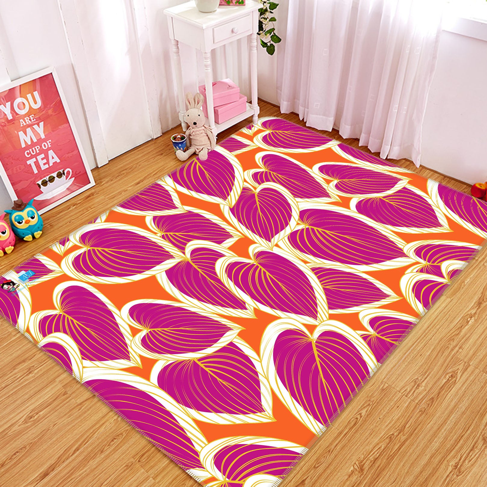 3D Red Heart Leaf Pattern 10757 Kashmira Jayaprakash Rug Non Slip Rug Mat